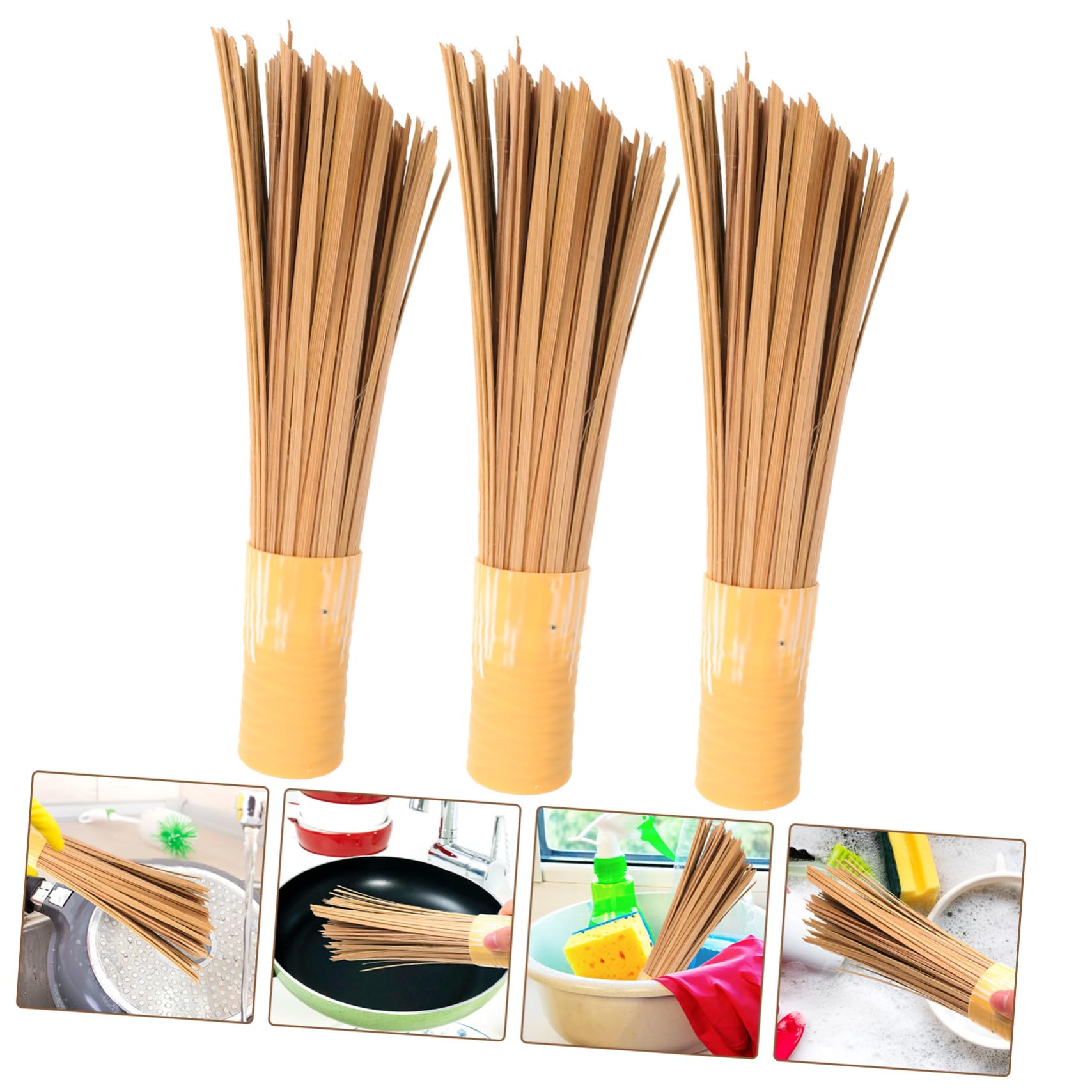 PLAFOPE 3piezas Limpieza Ollas Platos Cepillo De Bambú Cocina Práctica Diseño Elegante