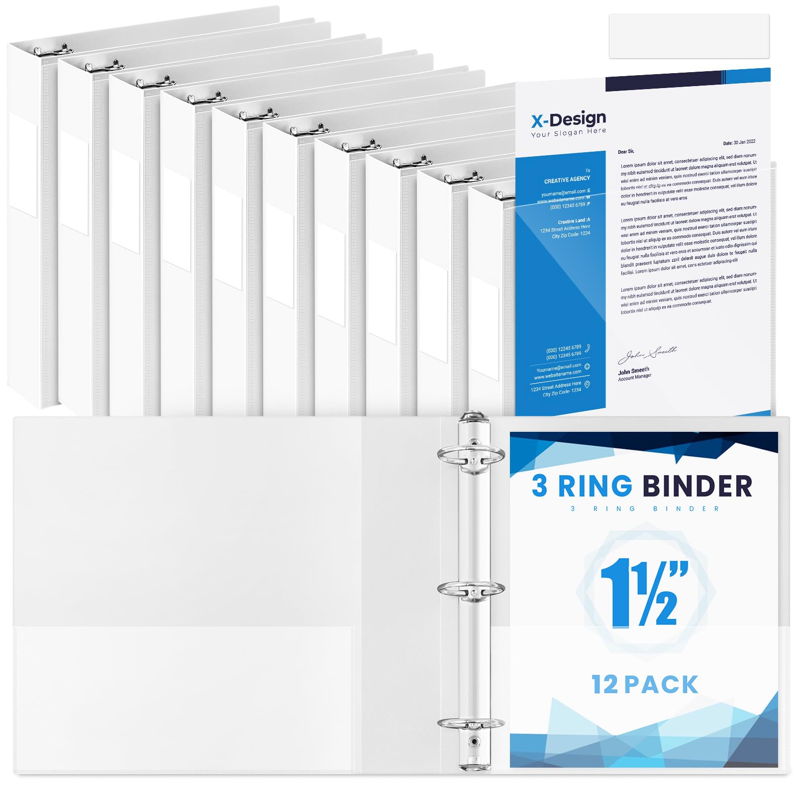 Henoyso 12 carpetas mini de 3 anillos de 1.5 pulgadas, se adapta a papel de 5.5 x 8.5 pulgadas, tres anillos redondos de polipropileno blanco para escuela, oficina, recetas, páginas de álbumes de