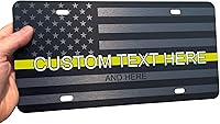 Vista 1 de JASS GRAPHIX Placa de matrícula personalizada con la bandera estadounidense de línea amarilla, homenaje personalizado a despachadores y operadores