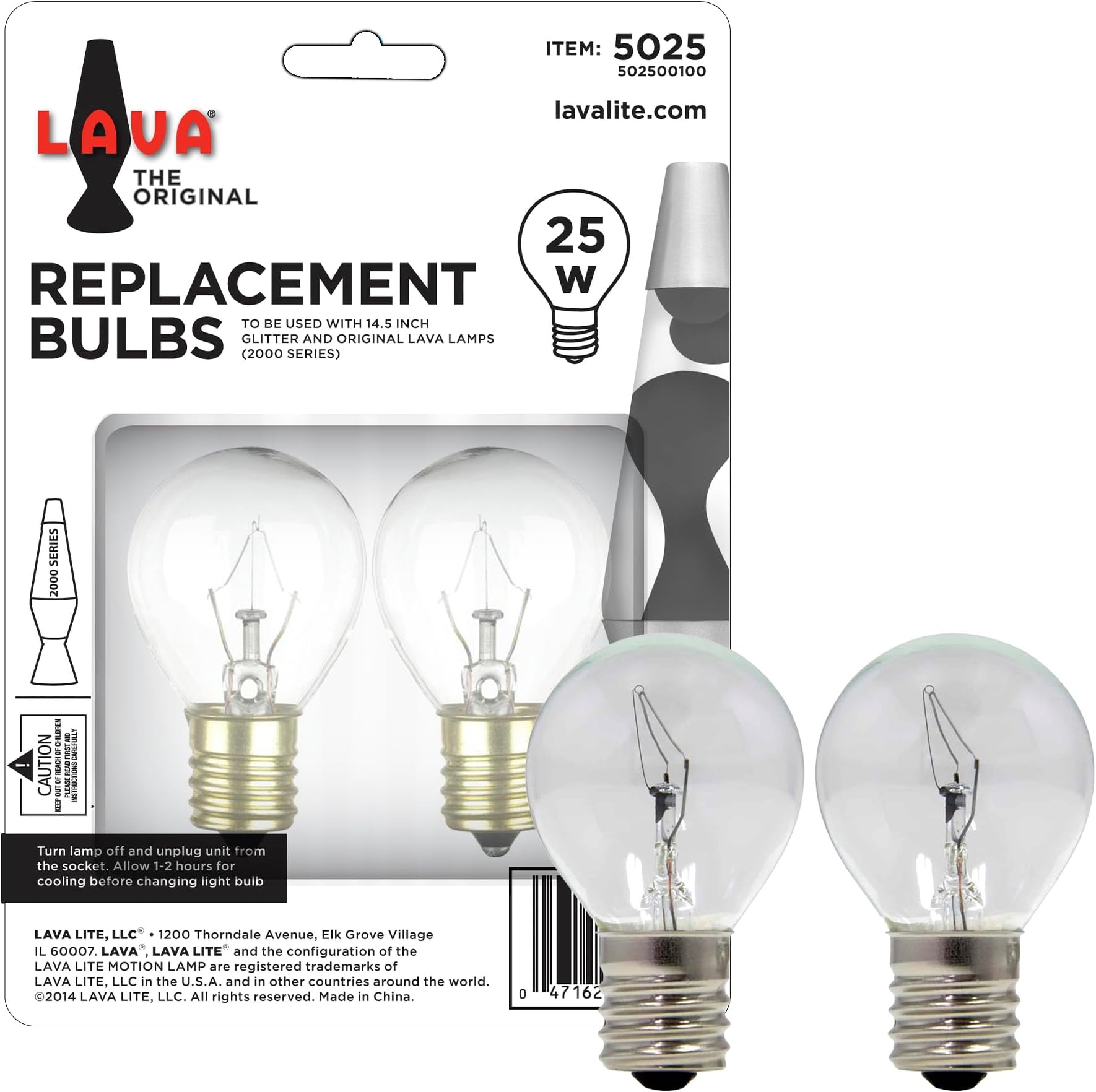 Lava 5025-6 the Original Lamp 25-Watt Replacement Bulb, Incandescent, White, Pack of 2 (Package May Vary)