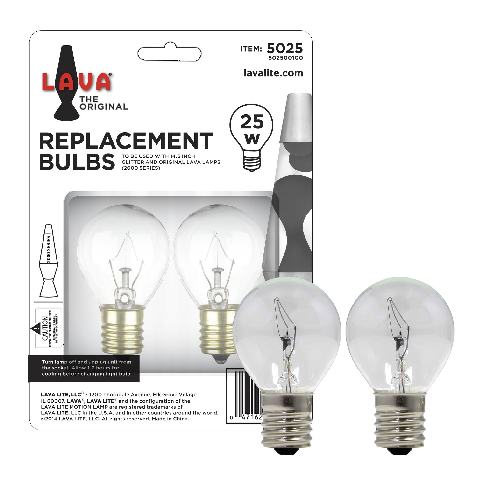 Lava 5025-6 the Original Lamp 25-Watt Replacement Bulb, Incandescent, White, Pack of 2 (Package May Vary)
