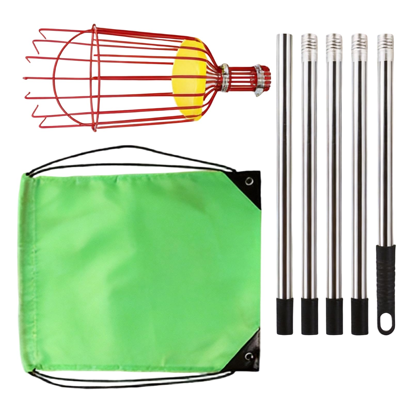 Pxzh Red Fruit Picking With Basket Telescoping Heavy Duty Sturdy Aluminium Telescoping Extension Rod Metal Basket For Picking Stainless Steel Fruit Chooser Rustproof Chooser