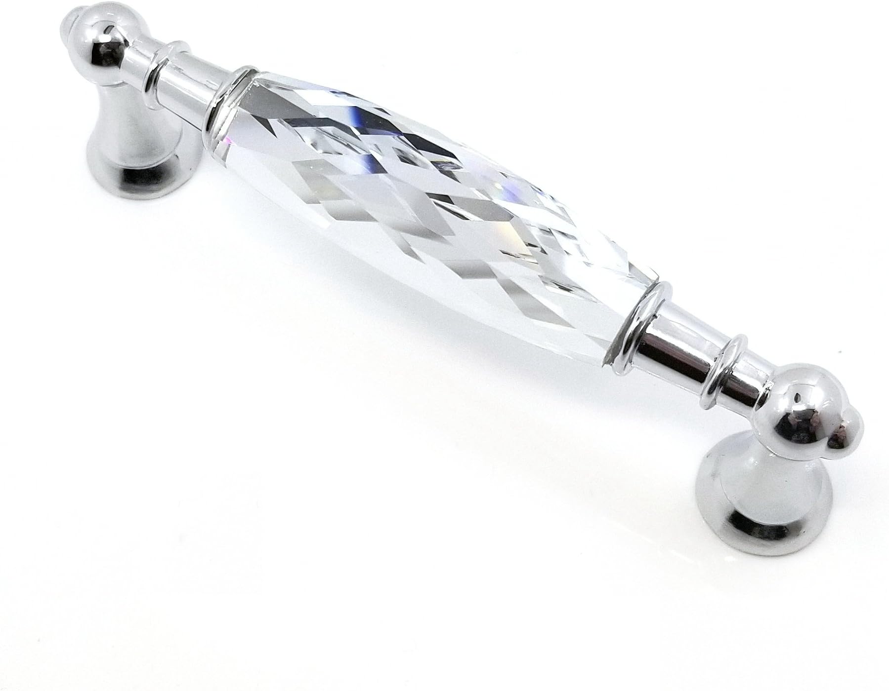 Crystal Drawer Pulls Handles 3.75'' Hole to Hole Clear Glass Cabinet Knobs Pulls Dresser Knob Chrome Metal Silver Modern Cupboard Kitchen Bathroom Knobs (1, 3.75" Hole to Hole)