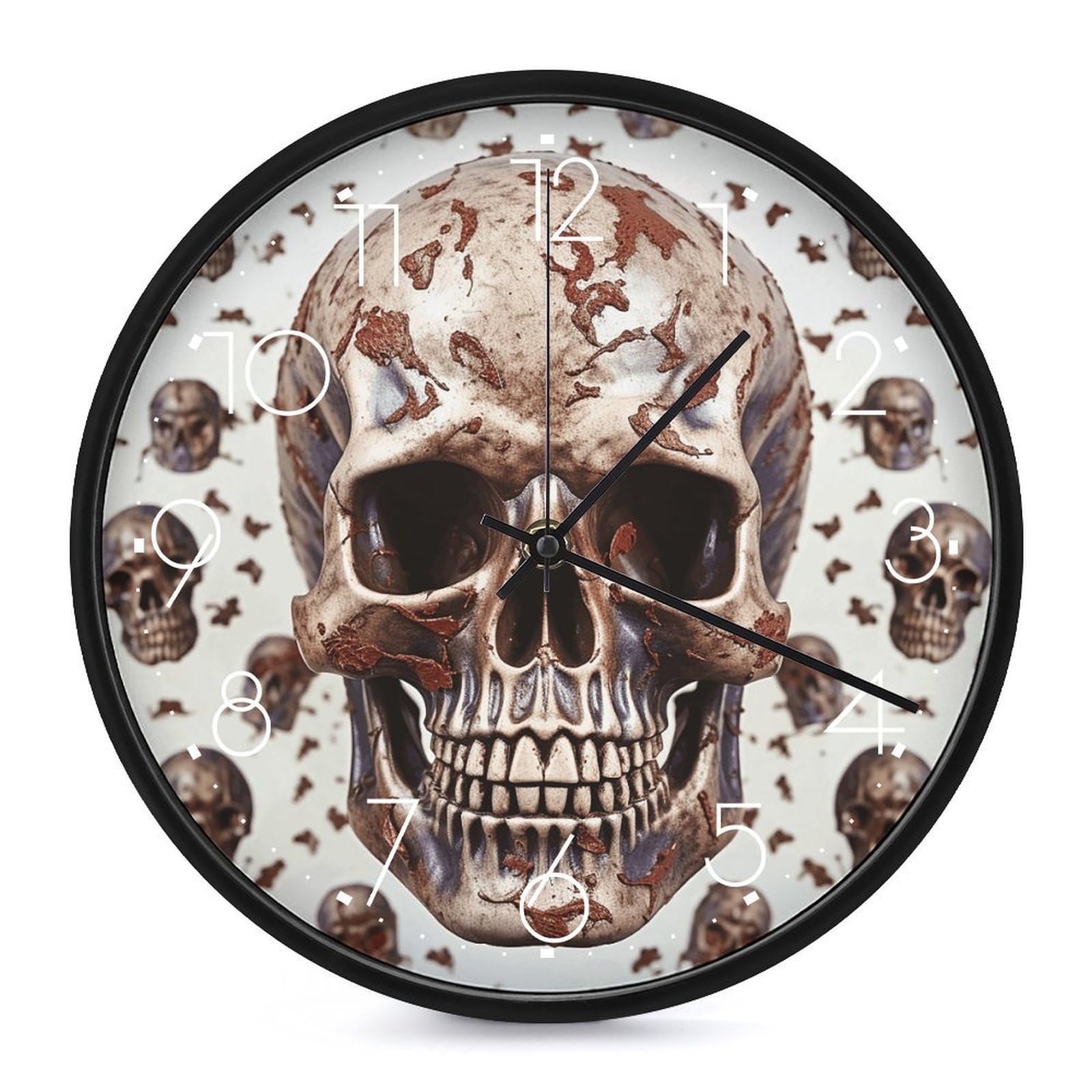 DWVTSLH Skull on White Background Wall Clock 10 Inch Silent Non-Ticking Modern Clocks Battery Operated - Decorative Wall Clocks for Bedroom Living Room Kitchen Office Wall Decor Gift Idea