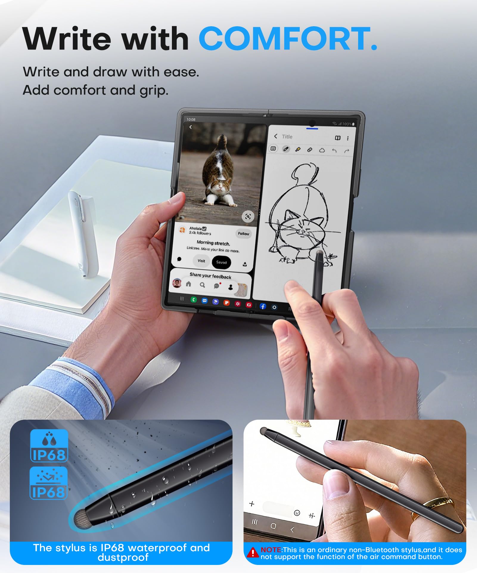 BERFY Custodia per Z Fold 7 con pennino e portapenna, [anti spia] cavalletto nascosto e custodia per fotocamera scorrevole e protezione per cerniera, custodia rigida antiurto sottile per Samsung