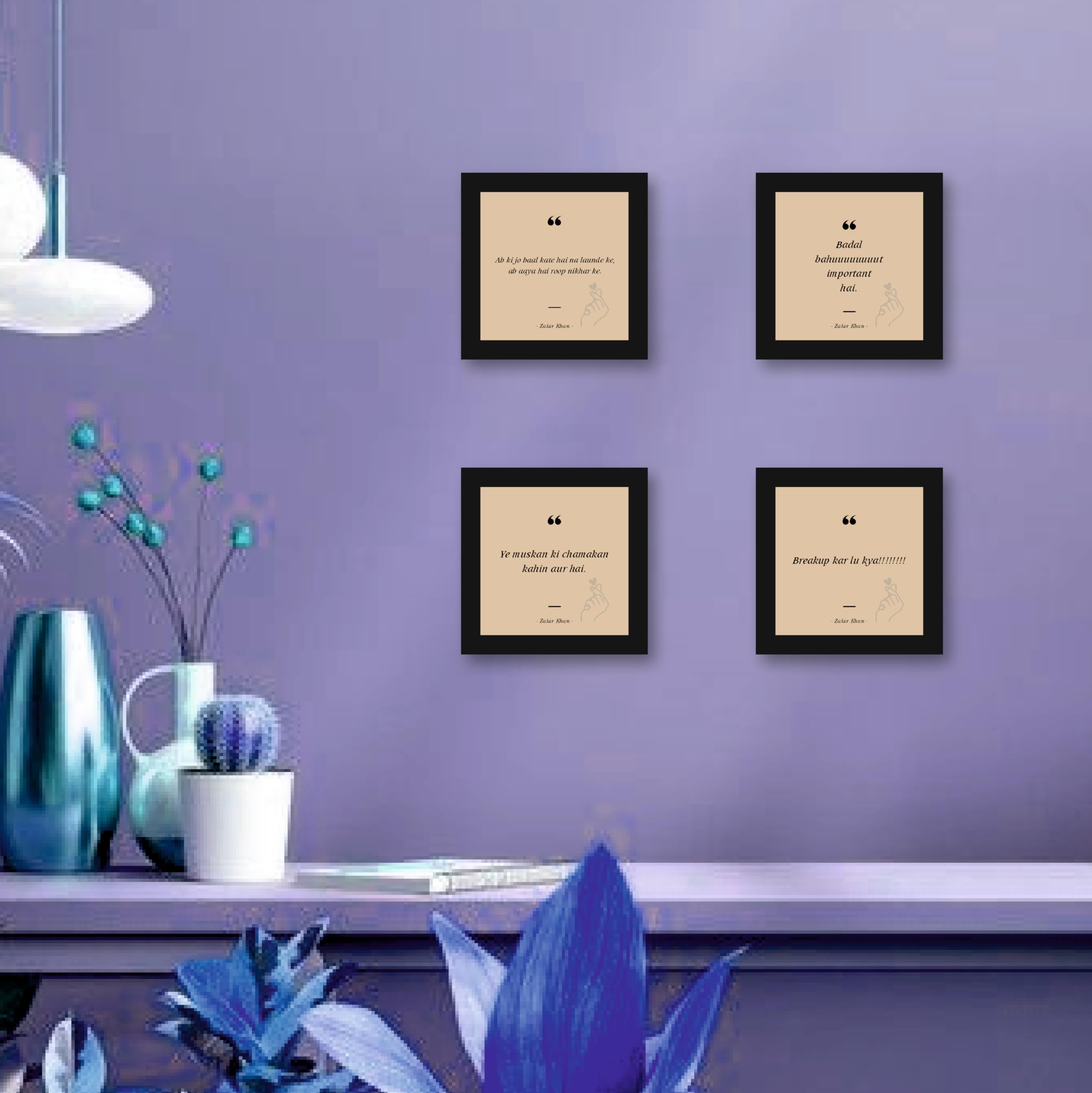 Sharp Humor: Zakir Khan Classic One-Liners - Set of 4 Black Frames…