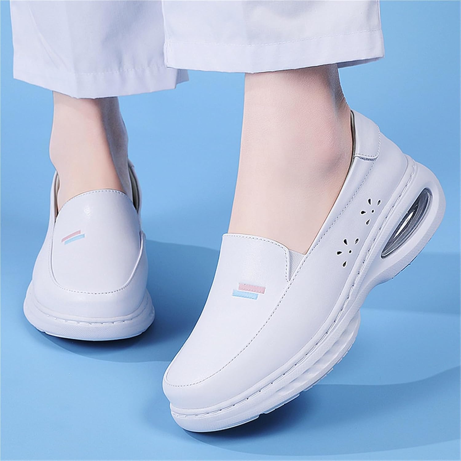 Womens Orthopedic Nurse Shoes, Women's Comfortable Hollow Out Breathable Working White Platform Nurse Shoes, Buffer Wipeable Nonslip Hospital Flat, Ideal for Healthcare Crews
