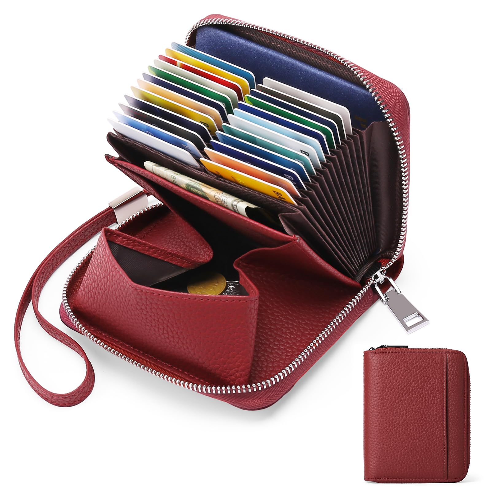 SENDEFN Portefeuille Femme Cuir, Porte Monnaie Blocage RFID, Porte-Cartes de Visite, Portefeuille pour Femme avec 24 Emplacements pour Cartes et Pochette à Monnaie