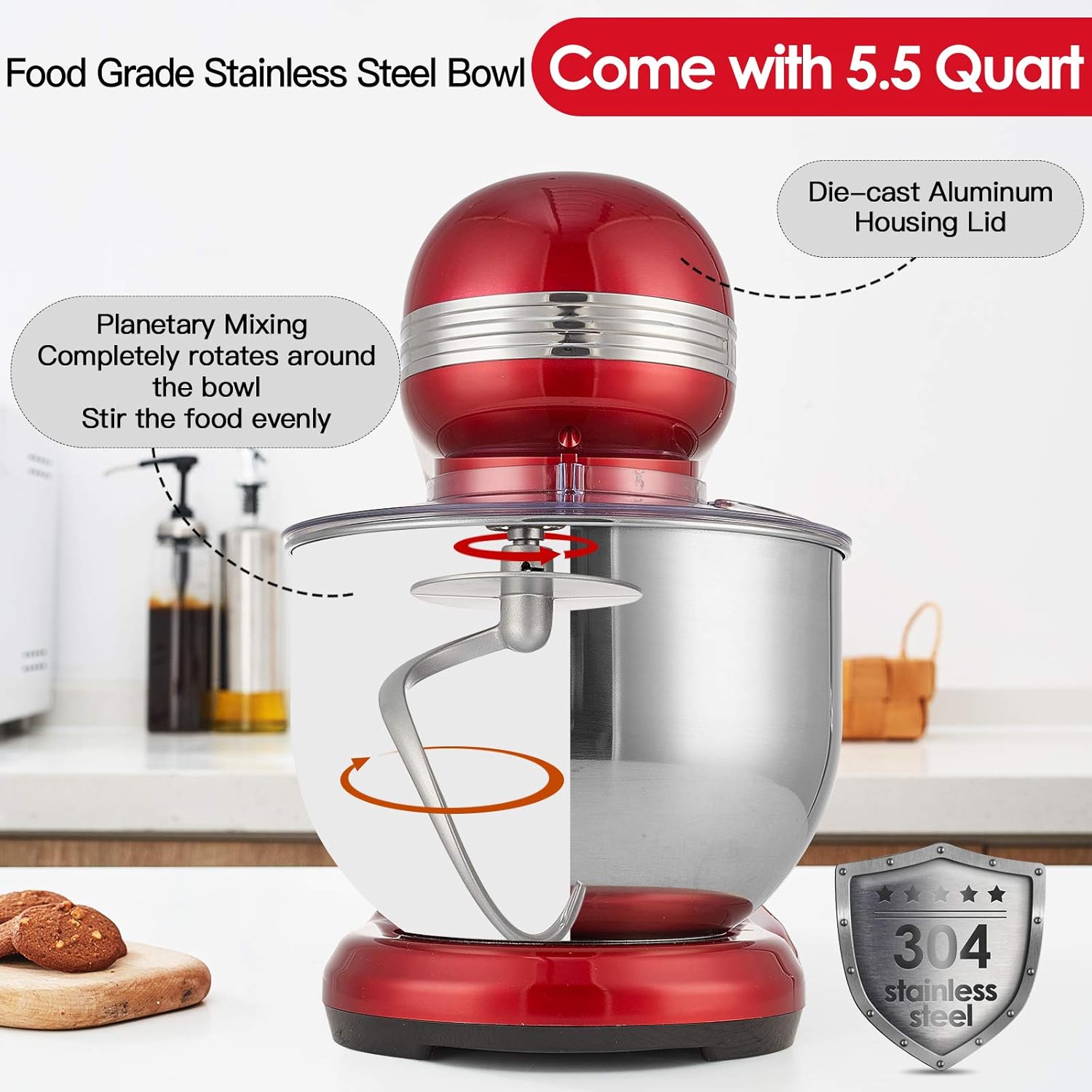 🛒 Crazy Deals Stand Mixer, COKLAI 6 Speed 5.5-QT Dough Mixer Metal Lid with Stainless Steel Bowl, Tilt-head Electric Kitchen Mixer with Wire Whisk, Dough Hook, Flat Beater & Splash Guard, Red Food Mixer for Baking Up To 40% OFF Stand Mixer, COKLAI 6 Speed 5.5-QT Dough Mixer Metal Lid with Stainless Steel Bowl, Tilt-head Electric Kitchen Mixer with Wire Whisk, Dough Hook, Flat Beater & Splash Guard, Red Food Mixer for Baking