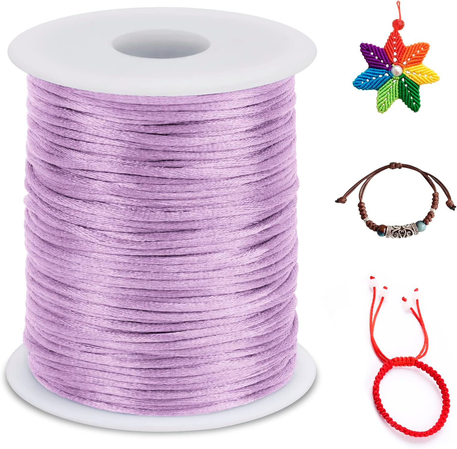 LEREATI Nylon Cord 1.5mm x 100m, Satin Cord Nylon String Macrame Cord, Coloured Beading Thread String for Making Bracelet, Necklace, Chinese Knot, Jewellery (Light Purple)