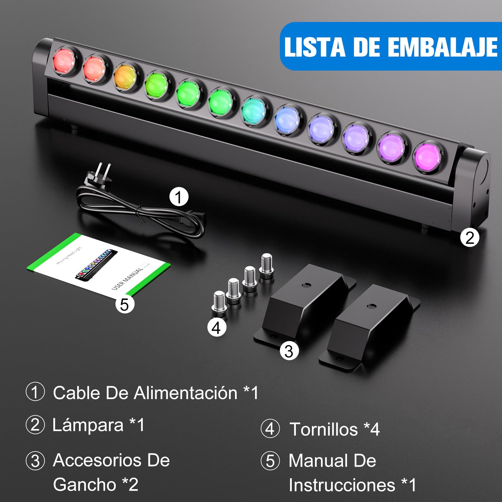 240W Barra de Wallwasher Cabeza Movil LED,12X20W LED RGBW 4en1,DMX512 Luz Discoteca LED para DJ Bar Discoteca Fiestas Exterior Festival