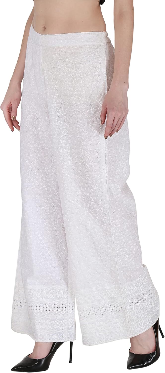 Shopping Queen Women's Cotton Chikankari Embroidery Palazzo