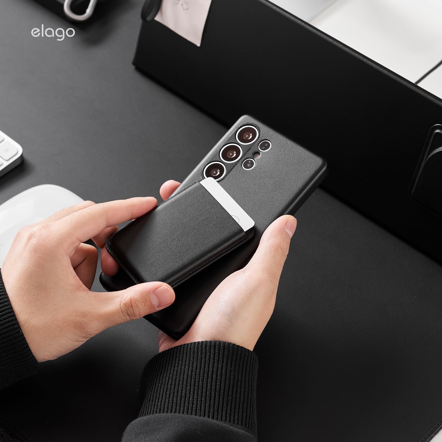 elago Portafoglio Magnetico per Samsung Galaxy S26, Ultra, Plus, Z Fold 7, Edge, Serie S25, Serie S24 - Compatible con MagSafe, Pelle Sintetica Resistente, 3 Carte, Porta Carte per Telefono (Nero)