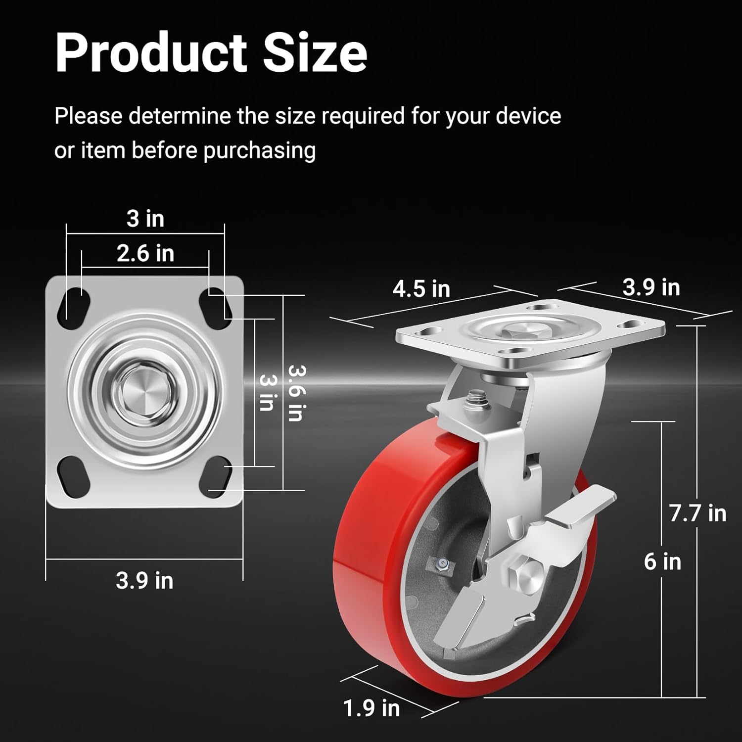 Nefish 6 Inch Heavy Duty Industrial Grade Casters Wheels, Aluminum Core PU Castor Set of 4, Durable Plate Swivel Casters with Brake 5000 LBS, Anti-Corrosion Wheels for Industrial, Equipment