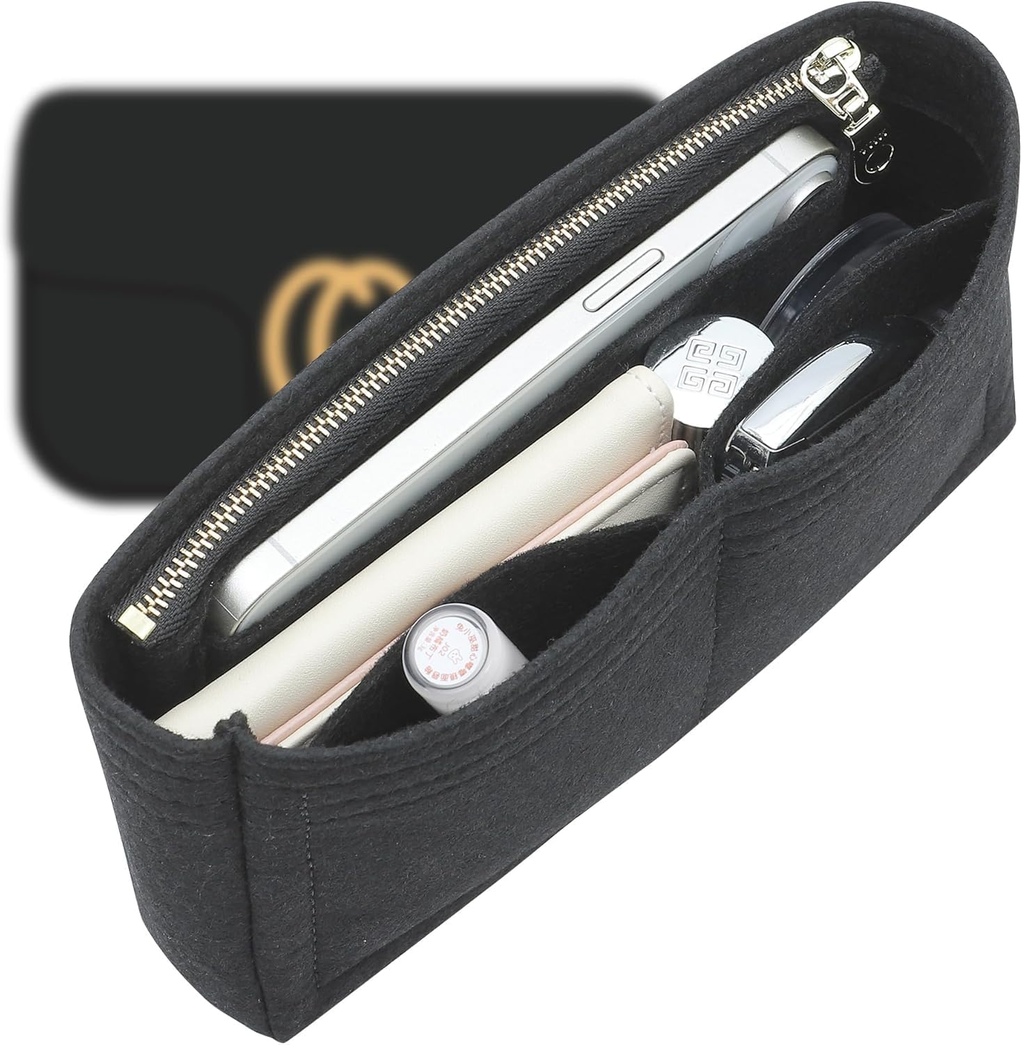 Zipper Small Purse Organizer Insert for GG Marmont Large Matelasse Shoulder Bag and More, Felt Small Handbag Insert Liner Pouch for Women Inner Bladder(Black,Large)