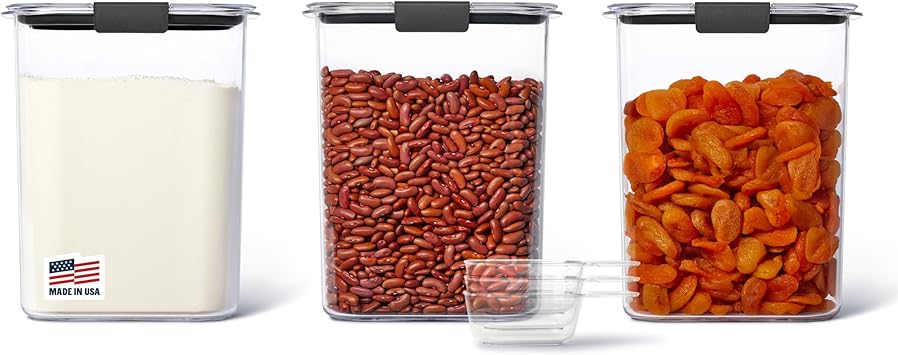Rubbermaid Brilliance BPA-Free Food Storage Containers with Lids, Airtight, Kitchen and Pantry Organization Set, Includes 3 Containers and Scoops, Clear, 16 cups