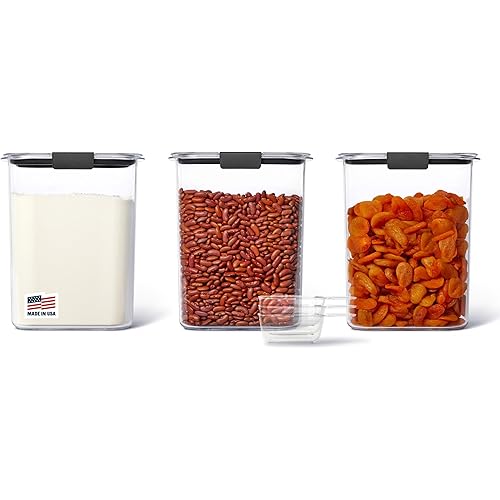 Rubbermaid Brilliance BPA-Free Food Storage Containers with Lids Airtight Kitchen and Pantry Organization Set Includes 3 Containers and Scoops Clear 16 cups