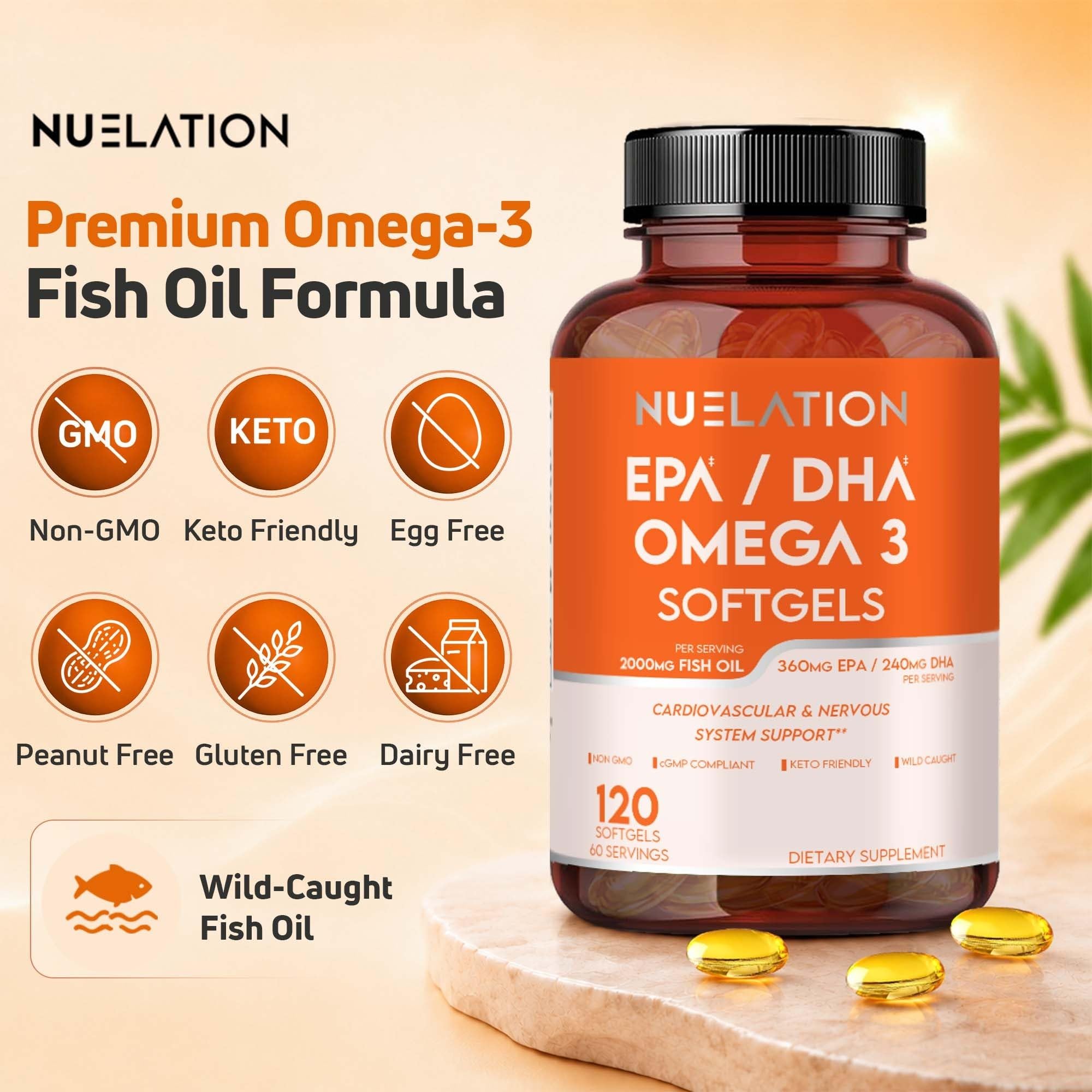 Omega 3 Fish Oil 2000mg. Fish Oil Omega 3 Supplements to Support Heart Health, Brain Functions and Cardiovascular System - Non-GMO, Gluten-Free & Keto-Friendly - 60 Servings, 120 Softgels — Amazon image 7
