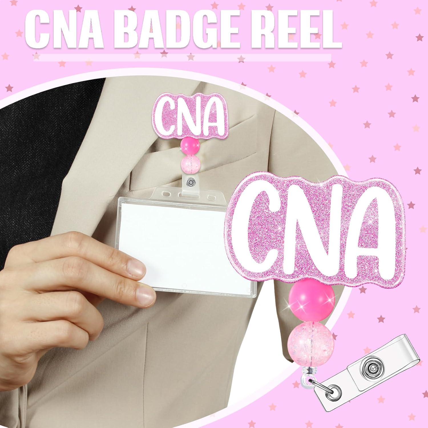 CNA Nurse Badge Reel Retractable Nursing Badge Holder Nursing ID Clip for CNA Nurses Students (Pink CNA) - Image 4