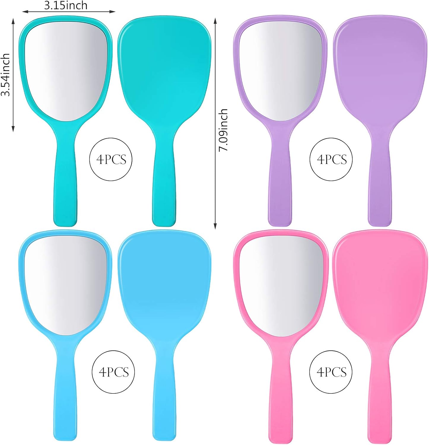 16 Pieces Hand Handheld Mirror with Handle Plastic Travel Makeup Handheld Cosmetic Mirror, Portable Vanity Mirror for Travel, Camping, Home, 3.15 Inch Wide, 7.09 Inch Long（Blue, Green, Pink, Purple : Beauty & Personal Care