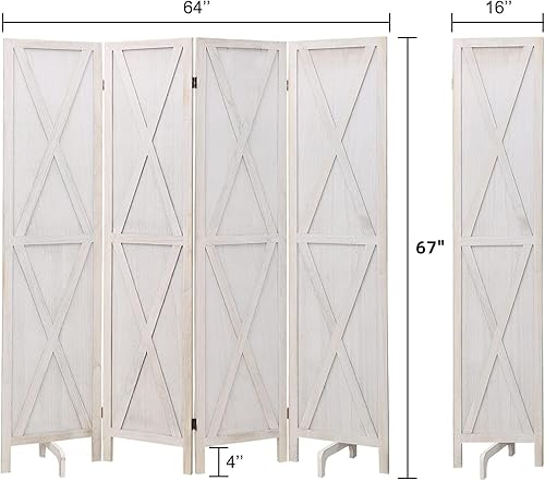 Miniatura 4 de ECOMEX Divisor de habitación de 4 paneles de 56 pies de madera y pantallas plegables de privacidad para el hogar oficina restaurante dormitorio
