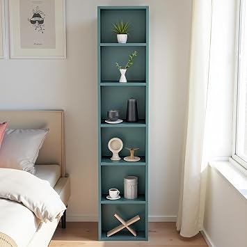 NicBex 6-Tier Bookshelf with Shelves, 71-Inch Wall Corner Bookcase Narrow Storage Cube Bookshelf Book Case for Small Space, Living Room, Bedroom, Office, Blue