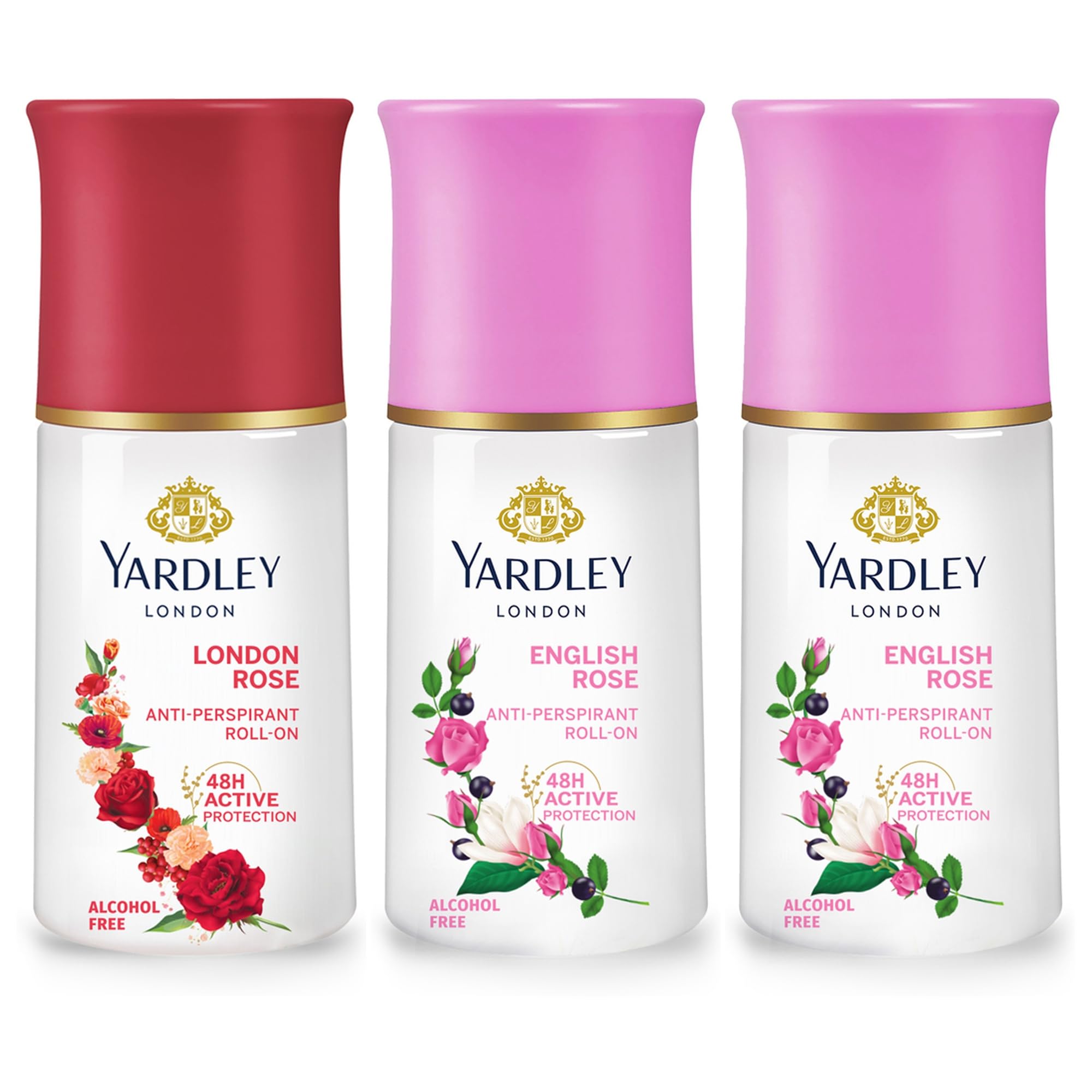Yardley English Blossom & English Rose Roll On Combo - 50ml(Pack of 3) | | Floral Fresh Fragrance | Reduce Wrinkles, Lighten Skin Tone