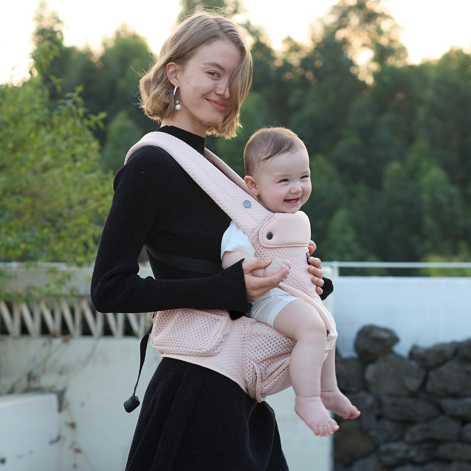 Momcozy Nosidełko dziecięce z poduszką na biodra, 2 w 1, regulowane i zdejmowane, do 20 kg, różowe