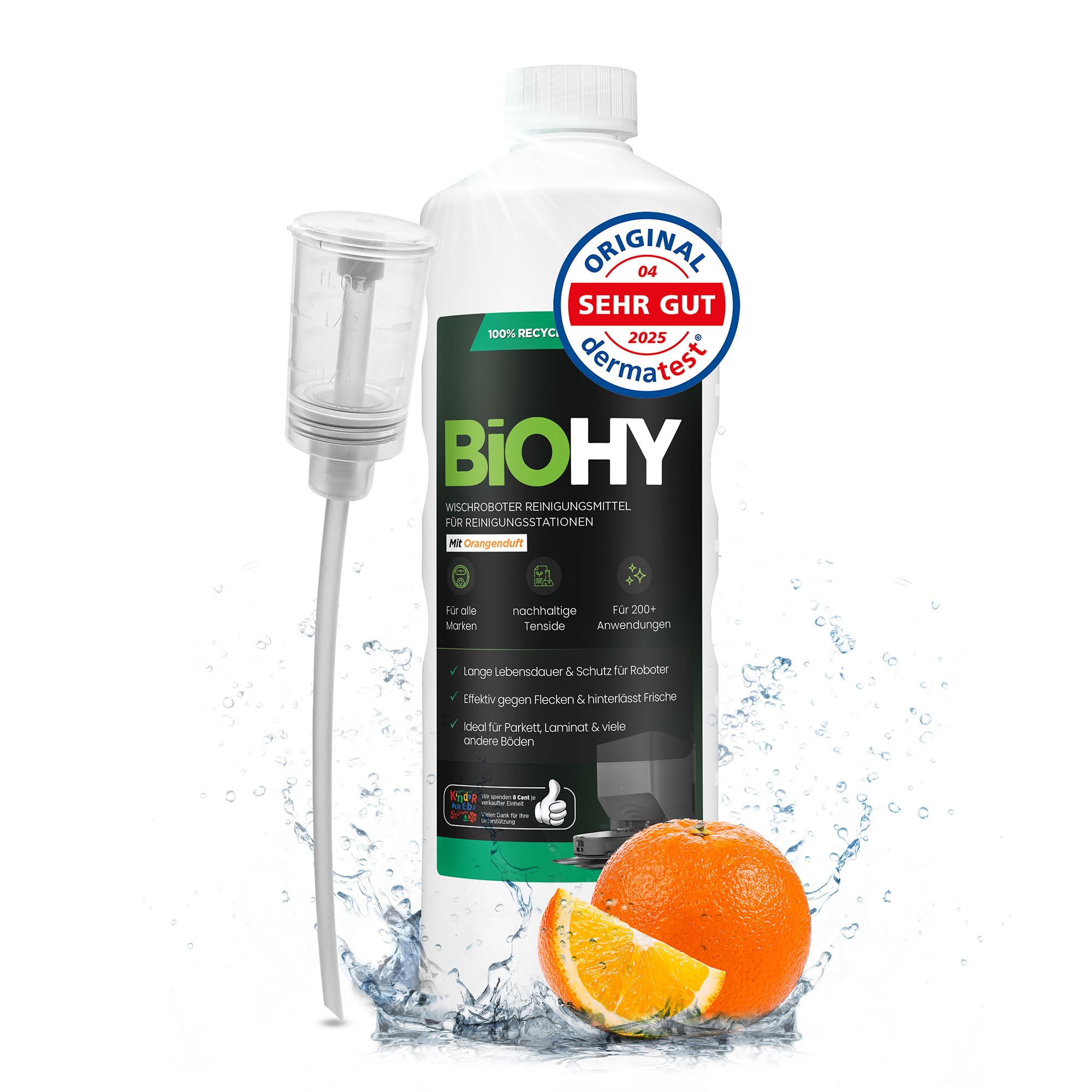 BiOHY Wischroboter Reiniger Station Orangenduft (1l Flasche) mit Dosierer
