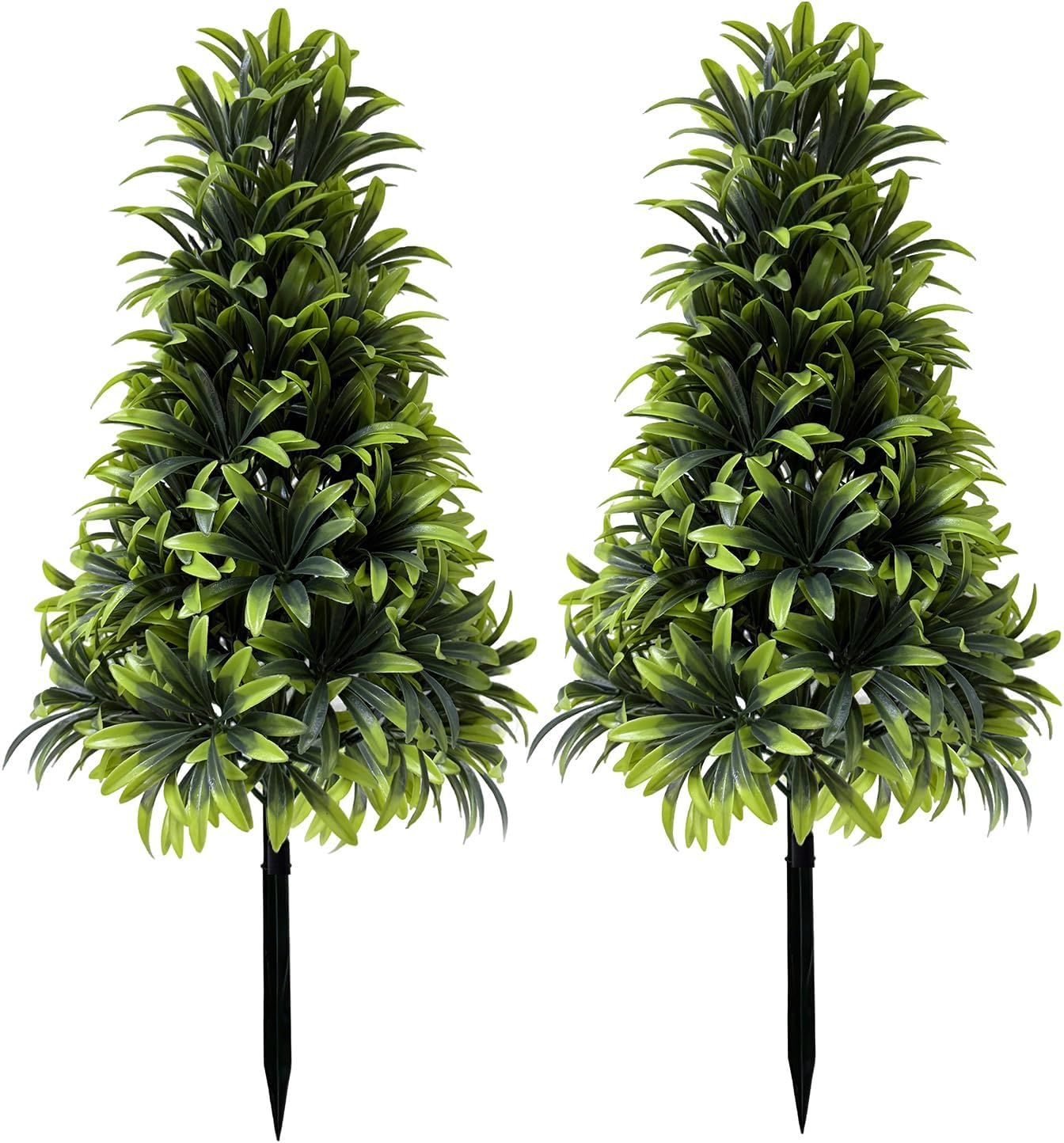 Artificial Cedar Topiary Trees Plants Outdoor, 2 Pack 20" Faux Evergreen Pine Shrubs & Fake Bushes with Spikes, UV Resistant Realistic for Front Porch Planters, Front Door, Patio Garden Decor