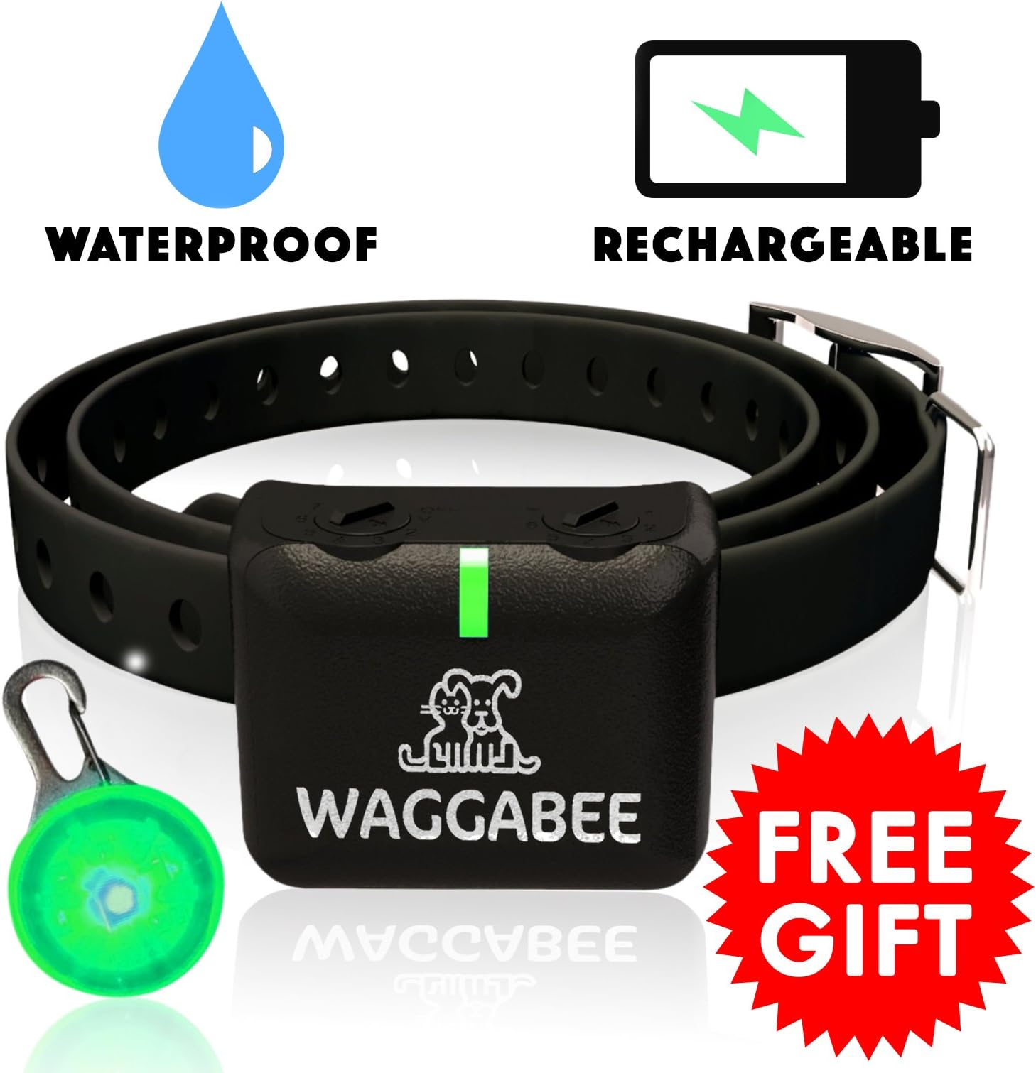 Waggabee Dog Bark Control Collar Rechargeable & Waterproof Both Static Shock Stimulus & Vibration Stimulus Options Suitable for Small Medium & Large Dogs. New 2016 Model