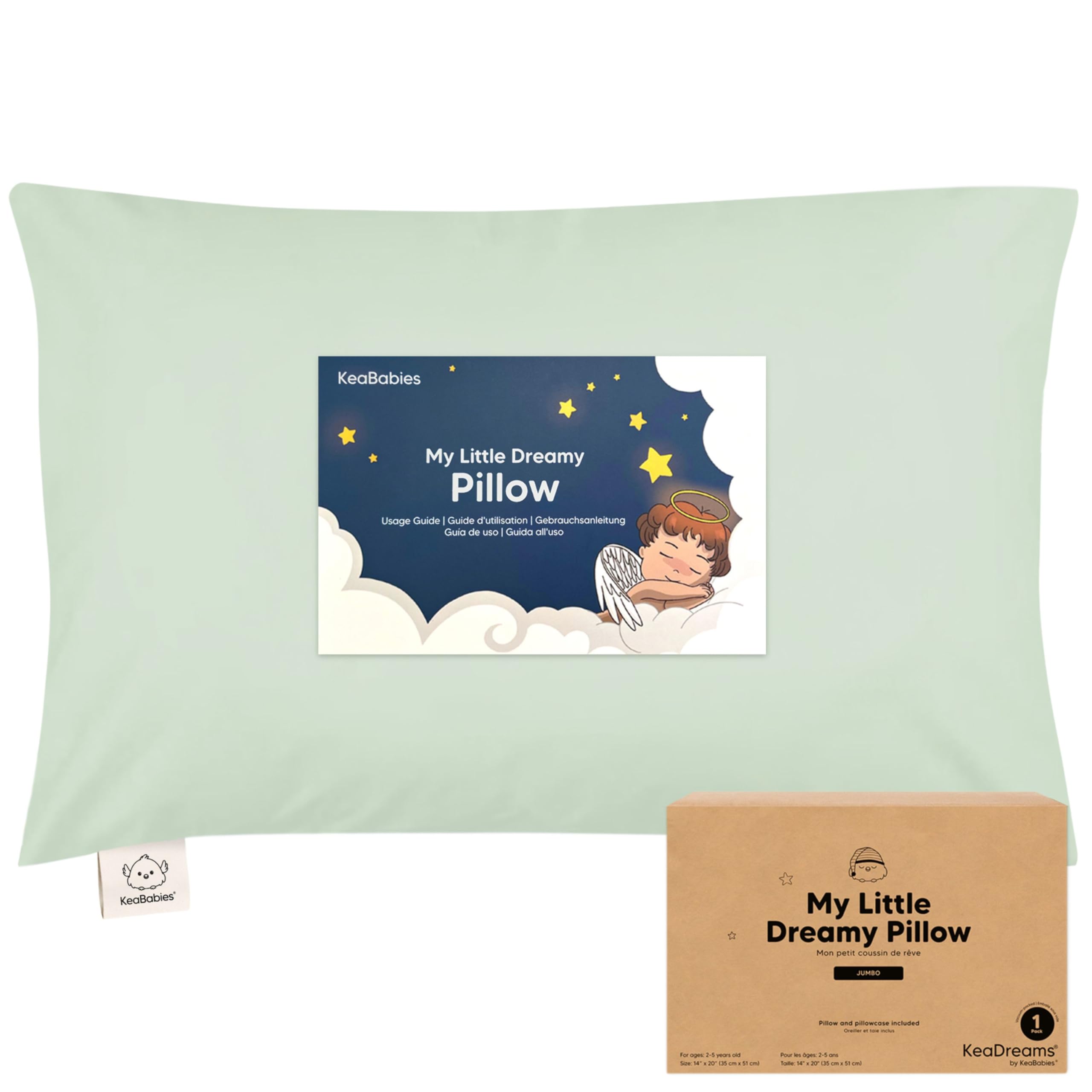 KeaBabies Toddler Pillow with Pillowcase, Jumbo 14X20 - Soft Organic Cotton Toddler Pillows for Sleeping - Machine Washable - Perfect for Travel,