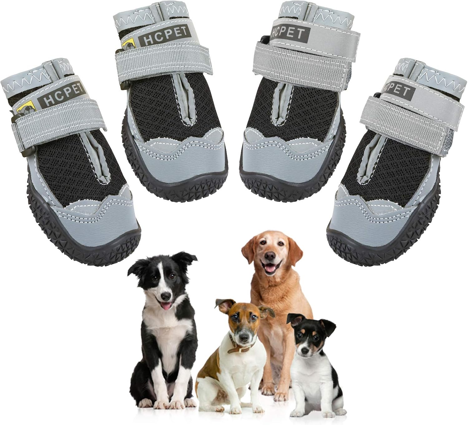 UFANORE Dog Boots, Breathable Dog Shoes with Reflective and Adjustable Strap Rugged Anti-Slip Sole Dog Shoes 4 Pcs