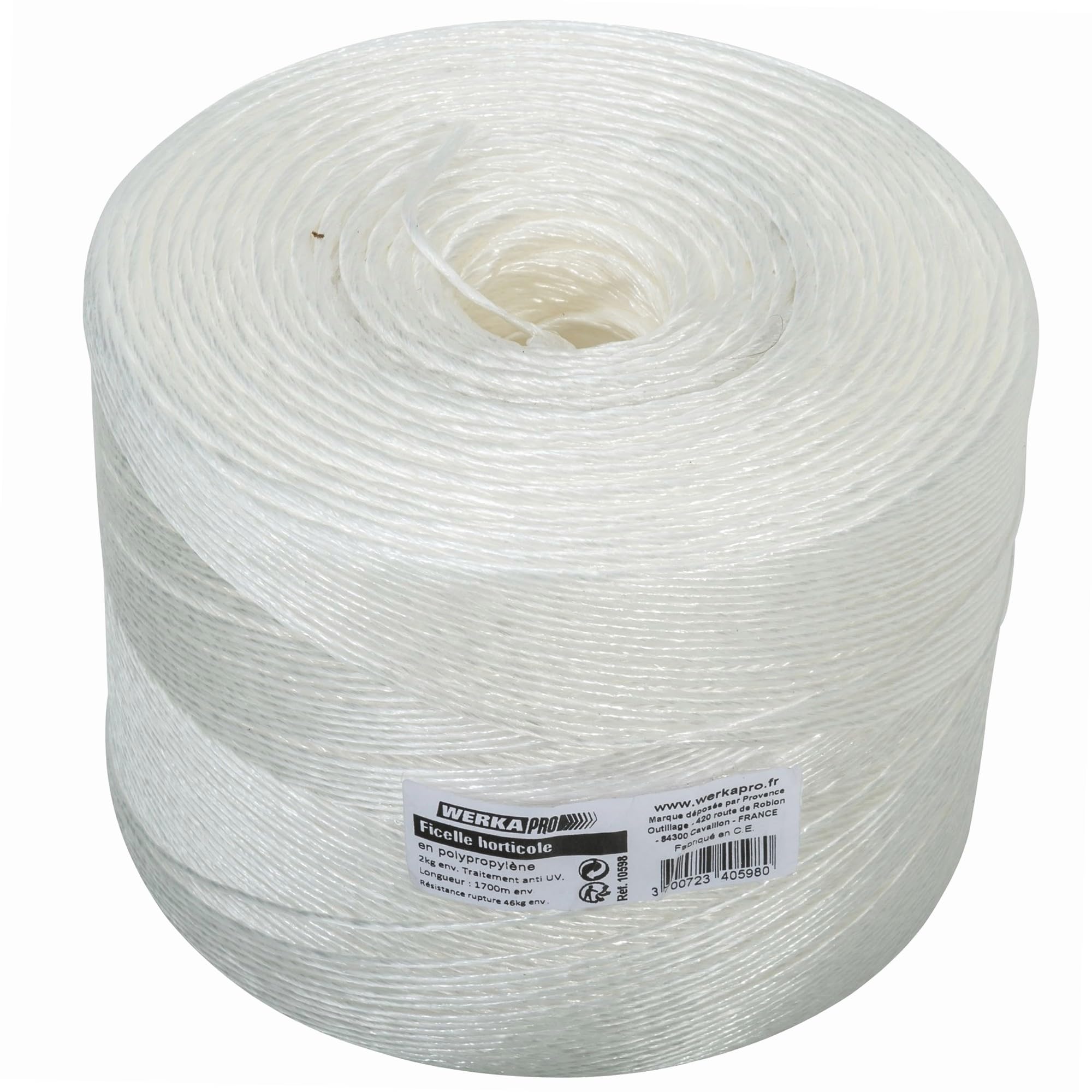WERKA PRO Ficelle Horticole Blanche Bobine de 1700m - Polypropylène - Résistance 46kg - Traitement Anti-UV - Résistante aux Intempéries - Idéale pour Jardinage et Tuteurage - Code EAN 3700723405980