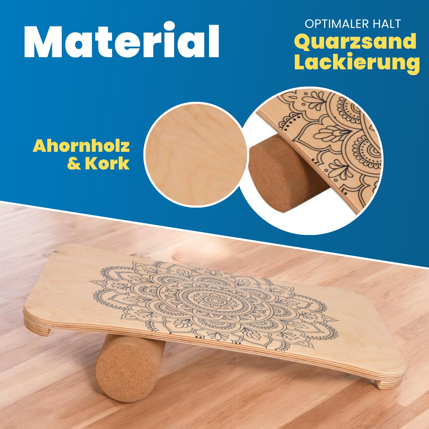 Woodboard Starter Set Balance-Board Ahorn Holz & Kork Rolle Koordination und Balance-Training