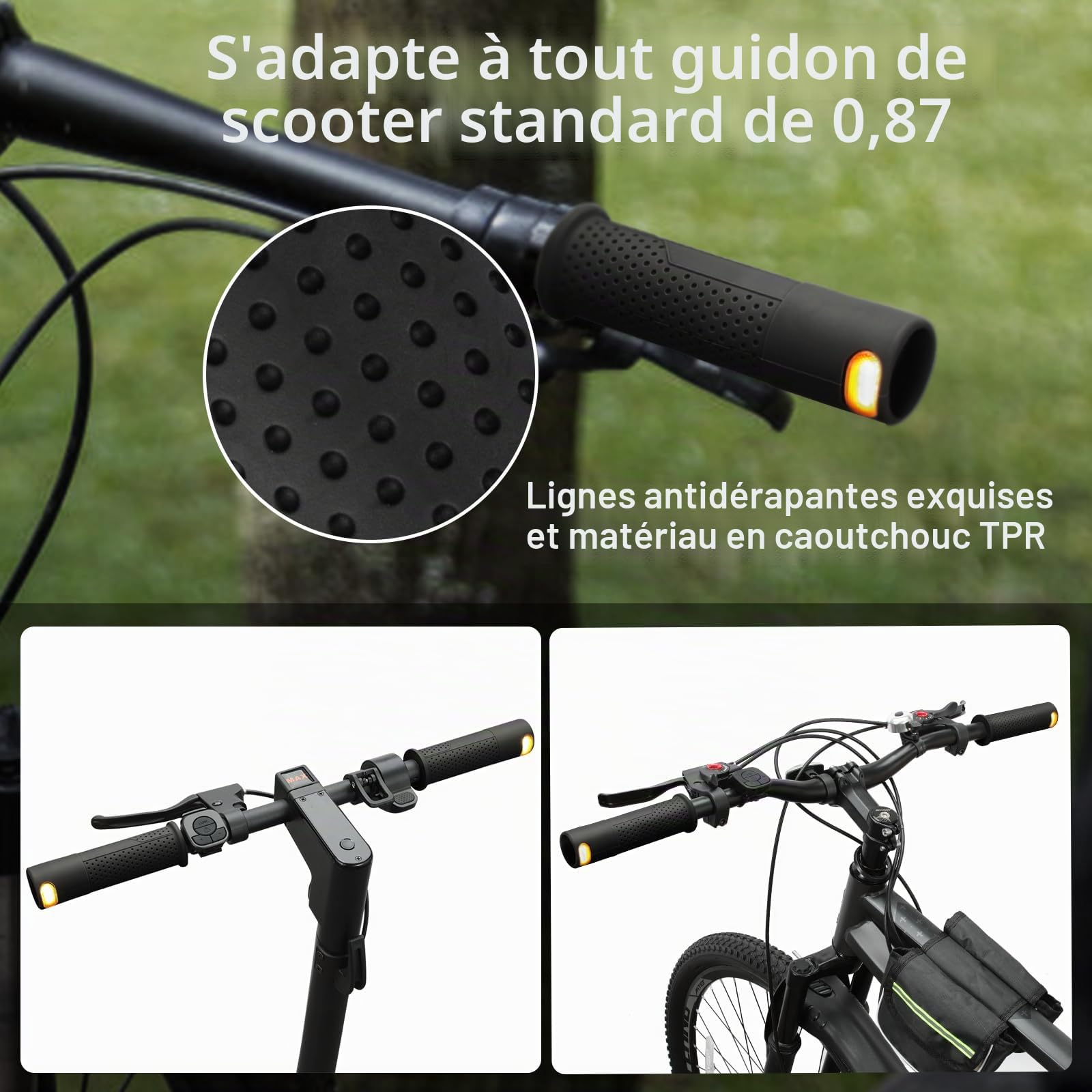E Scooter Clignotant, poignée lumière Scooter Clignotant lumière indicateur poignée avec télécommande Rechargeable avec Xiaomi M365/Pro/Pro2/1S Ninebot Max G30/G30D Poignée Scooter Grip