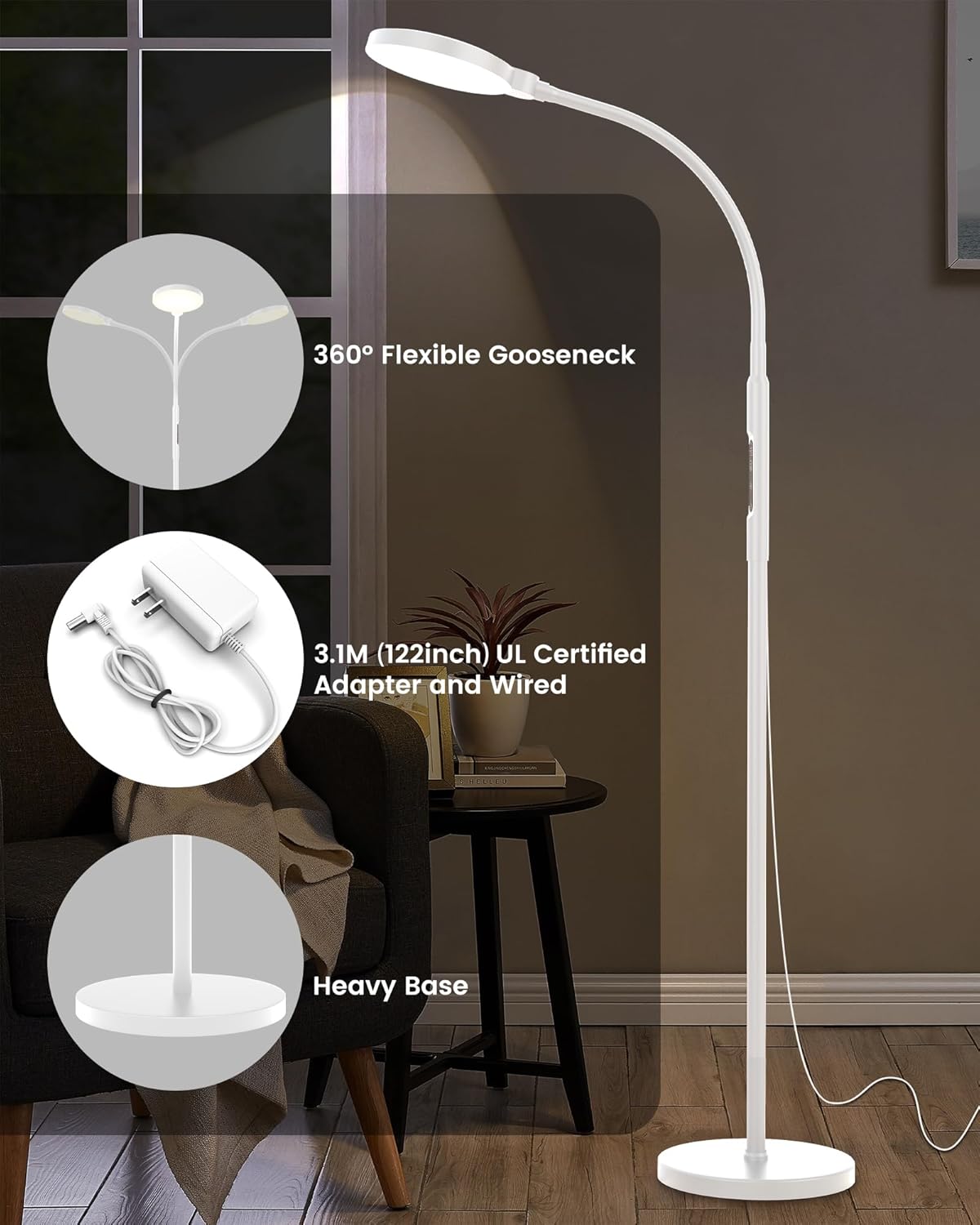 Light Therapy Lamp 11000 Lux, Full Spectrum LED UV-Free Sunlight Lamp with 10 Adjustable Brightness & 5 Color Temperatures, 3 in 1 Retractable Timer Control Therapy Floor Lamp, White - Image 5