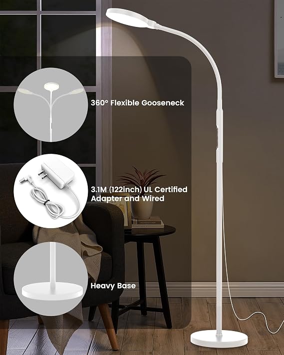 Light Therapy Lamp 11000 Lux, LED Full Spectrum UV-Free Sunlight Lamp