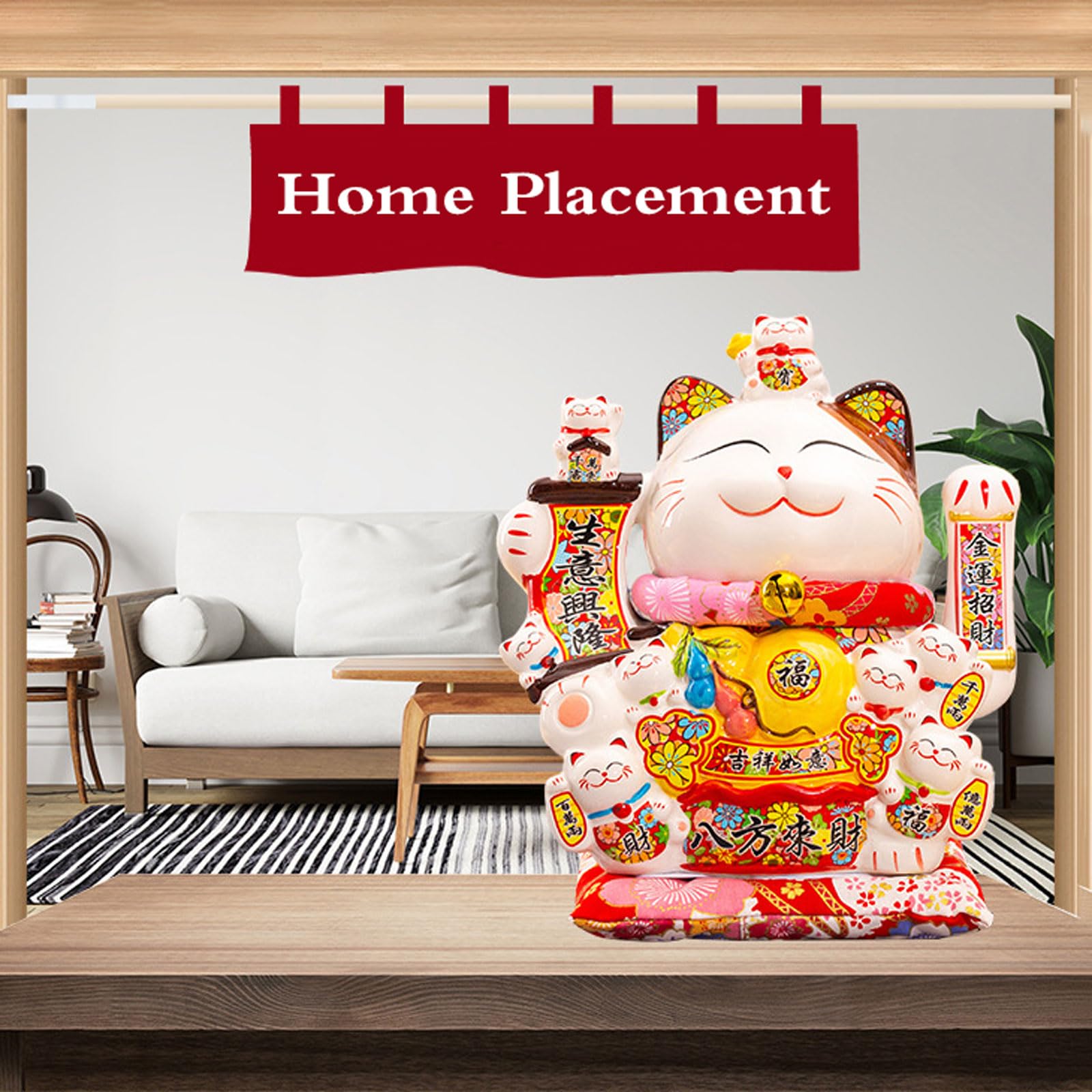 Gato De La Suerte De CeráMica,Afortunado Gato,Maneki Neko De CeráMico,Porcelana Gato De La Suerte,Gato Chino De La Suerte,DecoracióN,DecoracióN,SíMbolo De RiquezaPara DecoracióN del Coche