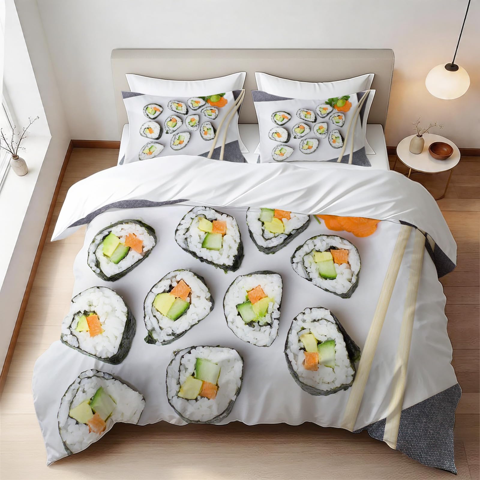 Housse de couette 200x200 sushi parure lit japonais pour chambre adulte moderne