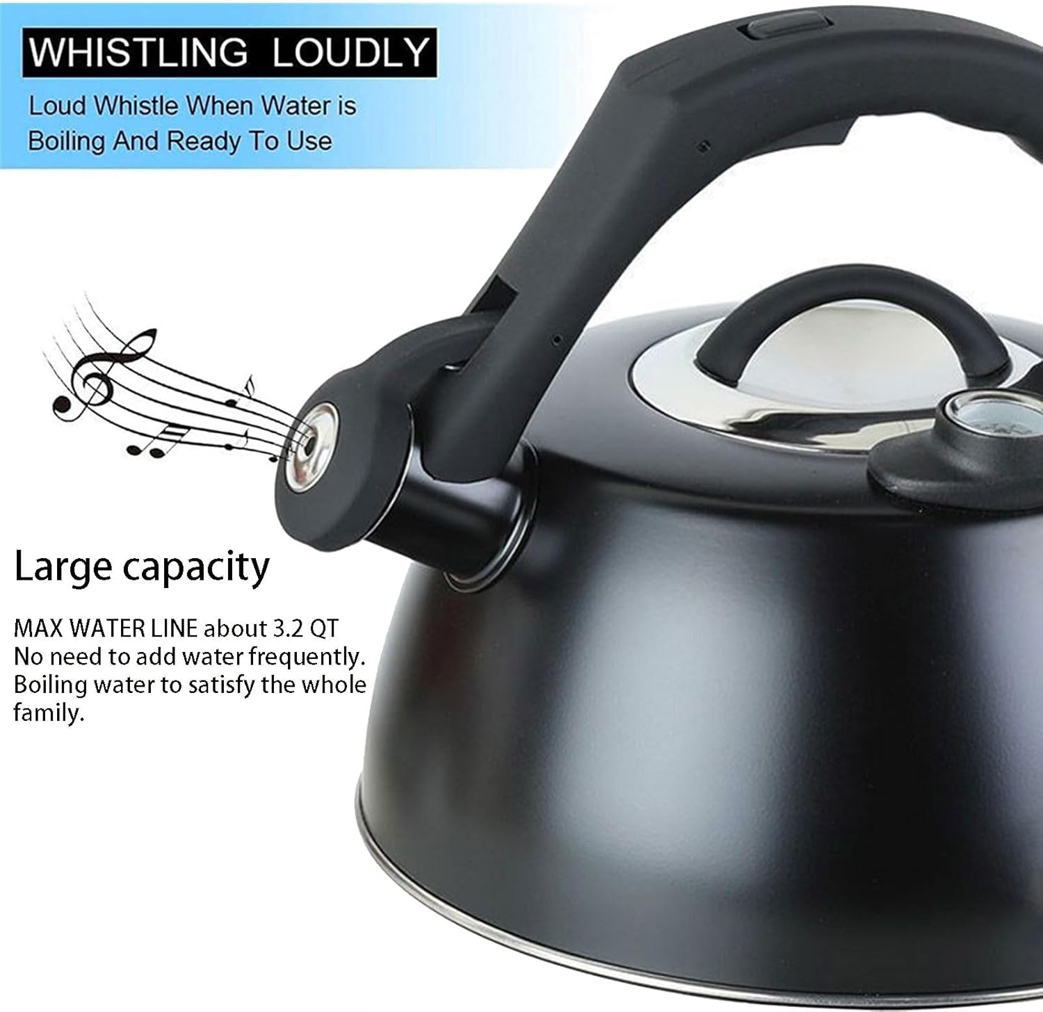 Tea Kettle Stovetop Whistling with Thermometer, 2.6 Quart Teapot for Stove Top, 304 Stainless Steel Tea Pot with Cool Grip Ergonomic Handle for Tea, Coffee, Milk
