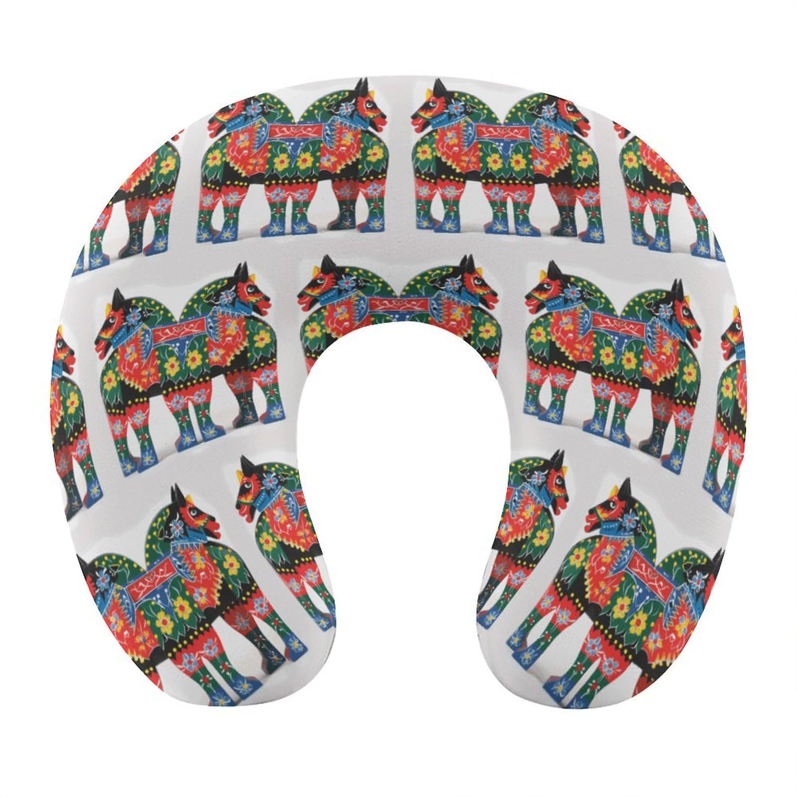 VstaDank Runner Swedish Dala Horse Folk Neck Pillow Memory Foam Sleeping U Shaped Pillows Cooling Travel Head Support Pillows Super Lightweight Portable Airplane Pillow for Car Office Rest