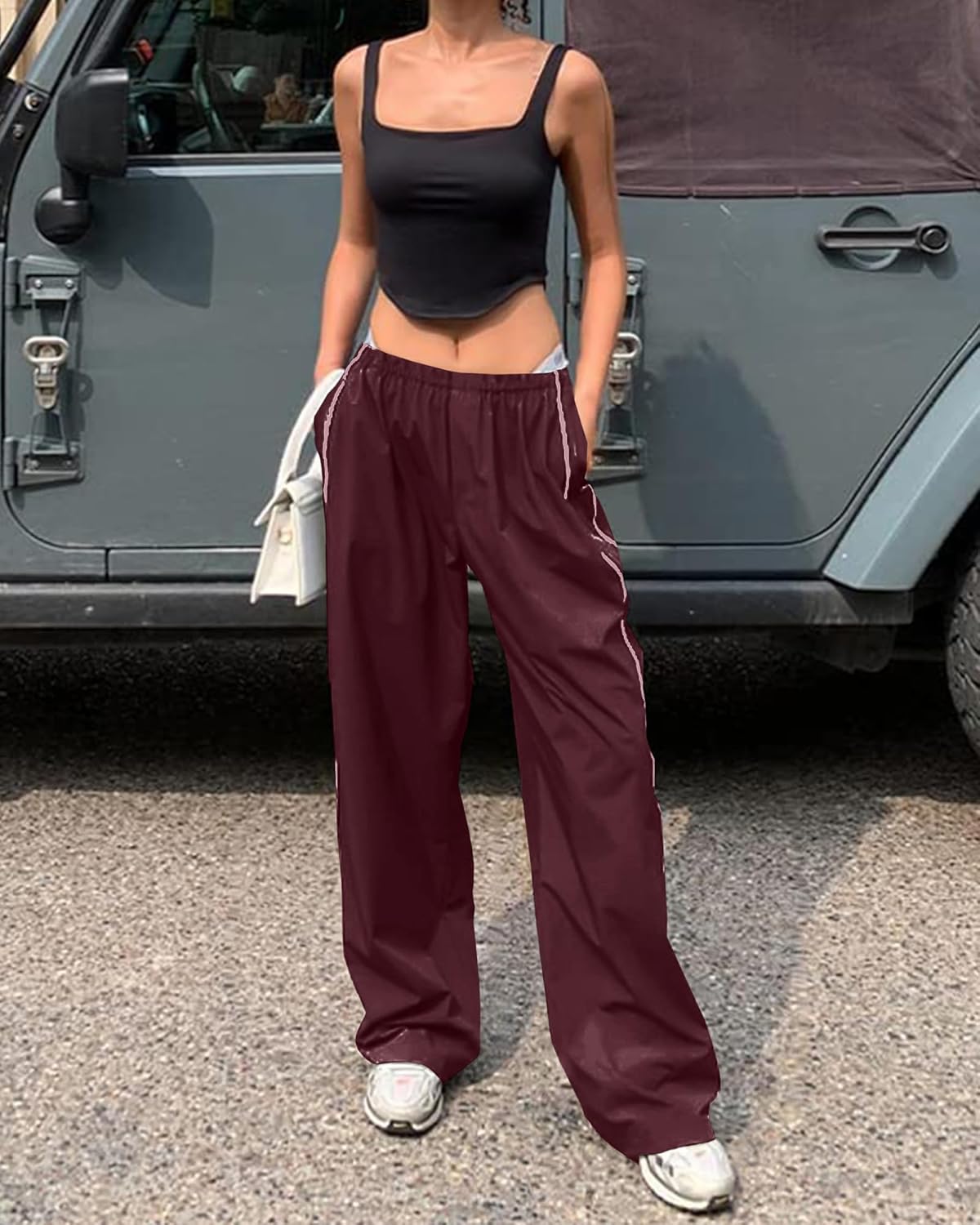 Women Y2K Baggy Track Pants Elastic Waist Wide Leg Parachute Jogger Sweatpants - Image 3