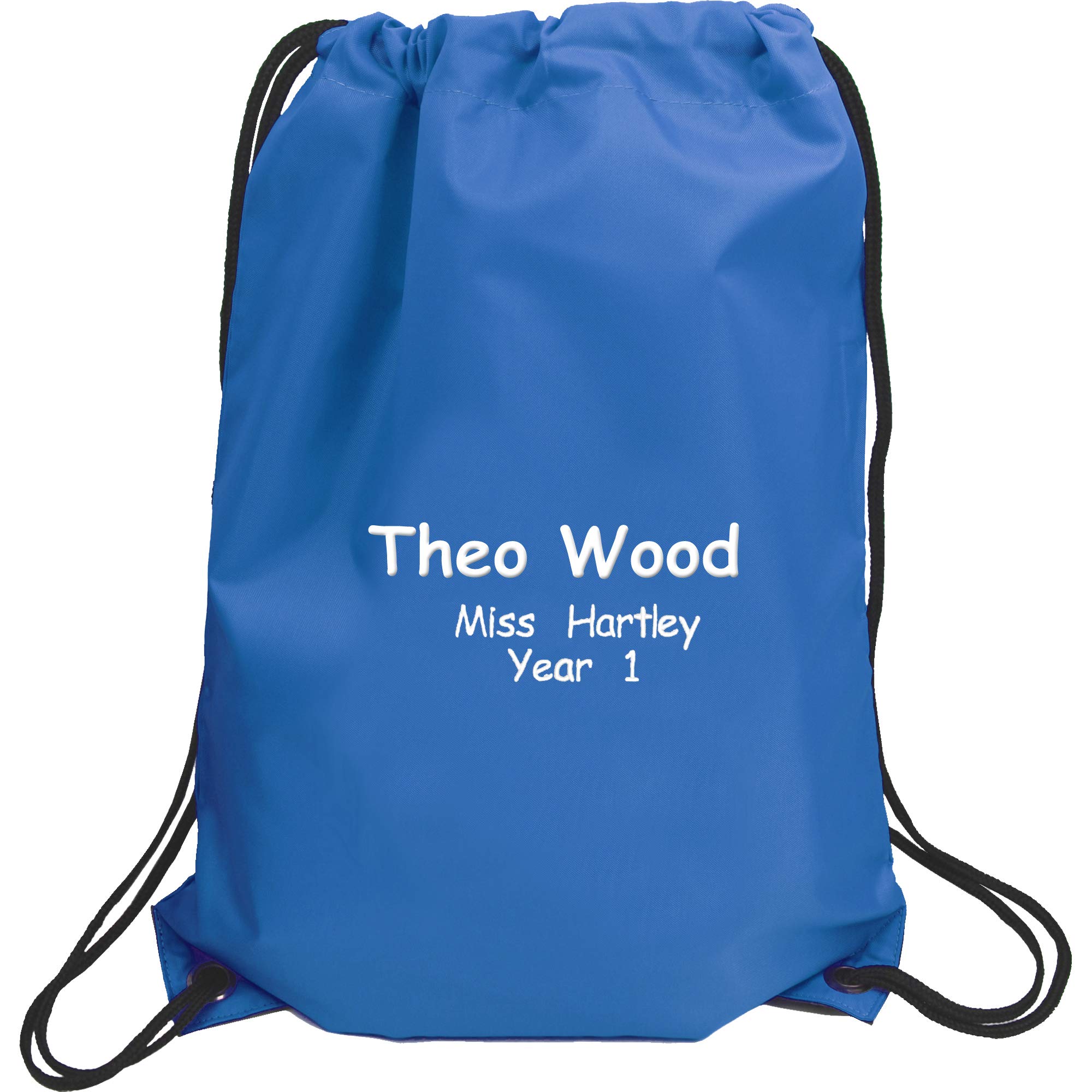 Boy's Personalised Name, Teacher & School Year Sports PE Drawstring Gym & Swimming Bag (Bright Royal) — image 1