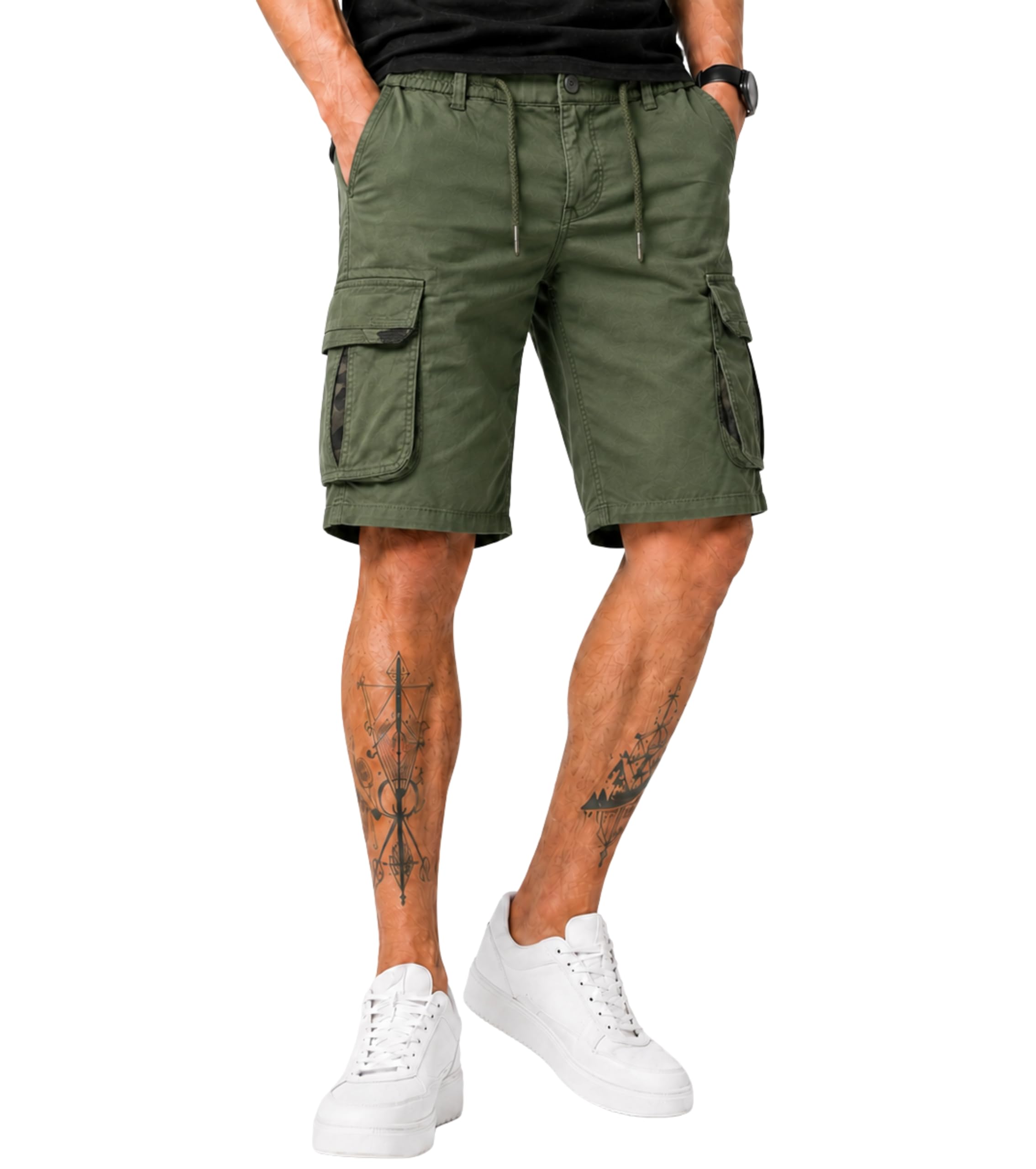l'monte Men's Imported Cotton Casual Relaxed Fit Outwear Cargo Shorts with Expandable Elastic Waist and Multi Pockets-picture-28