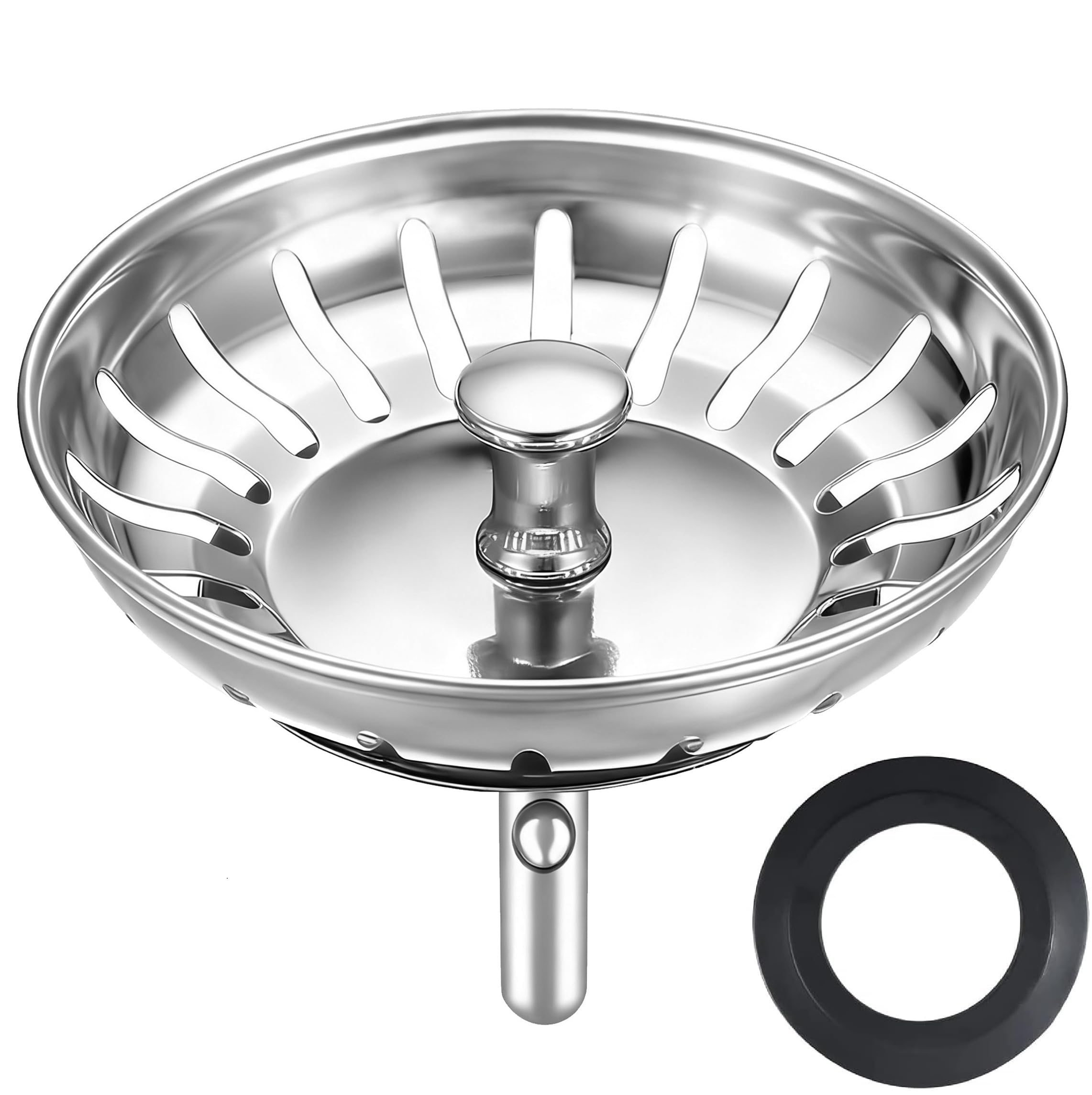 HUAERSICO Upgraded Kitchen Sink Plug Ø 77-78 mm, Sink Strainer for Food Remnants, Stainless Steel Drain Stopper, Sink Plug Replacement for UK Sinks, 78mm Hole Diameter & Above, 2 Rubber Seal Ring — image 1