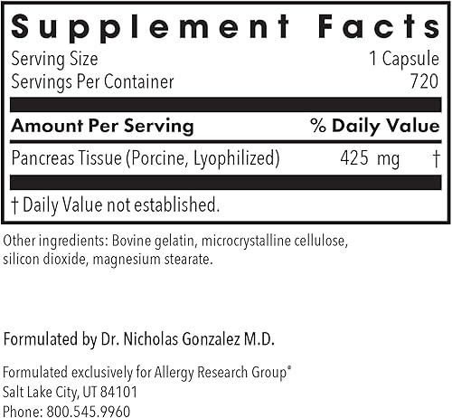 Miniatura 3 de Allergy Research Group Suplemento dietético para el páncreas, apoyo digestivo, glandur natural (cerdo), hipoalergénico, cápsulas vegetarianas, sin