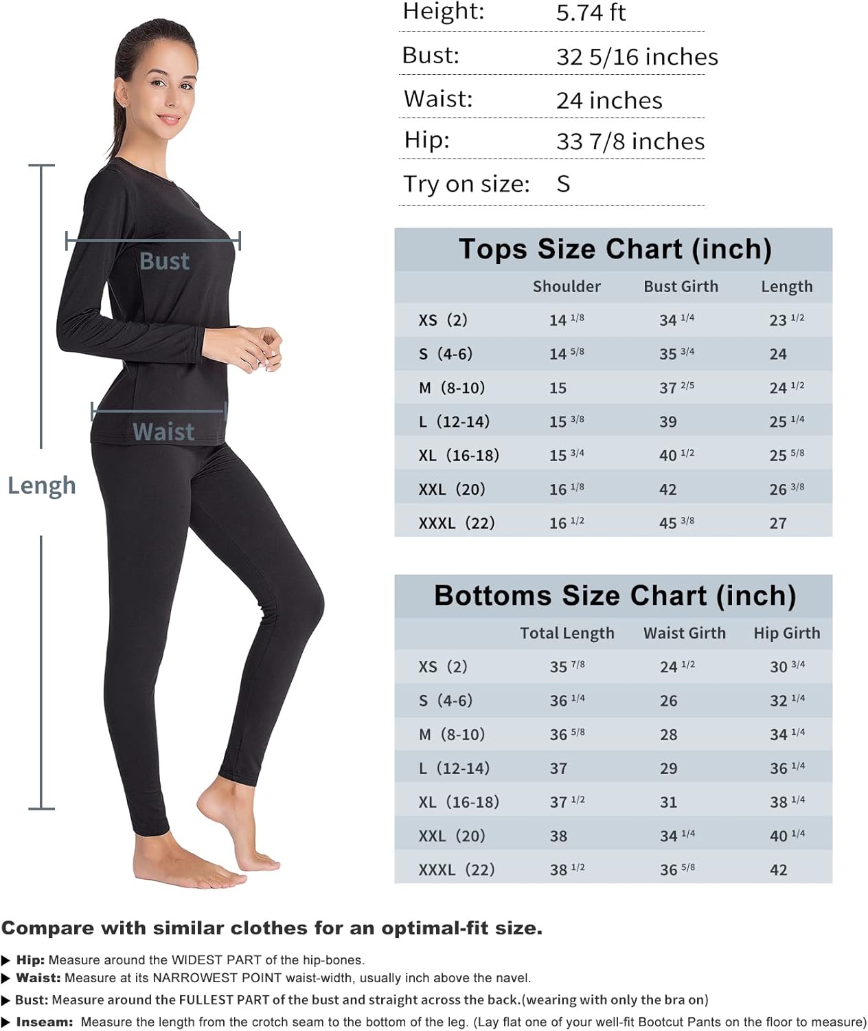 Subuteay Thermal Underwear for Women Long Johns Top & Bottom Fleece Lined Base Layer Leggings Set - Image 4