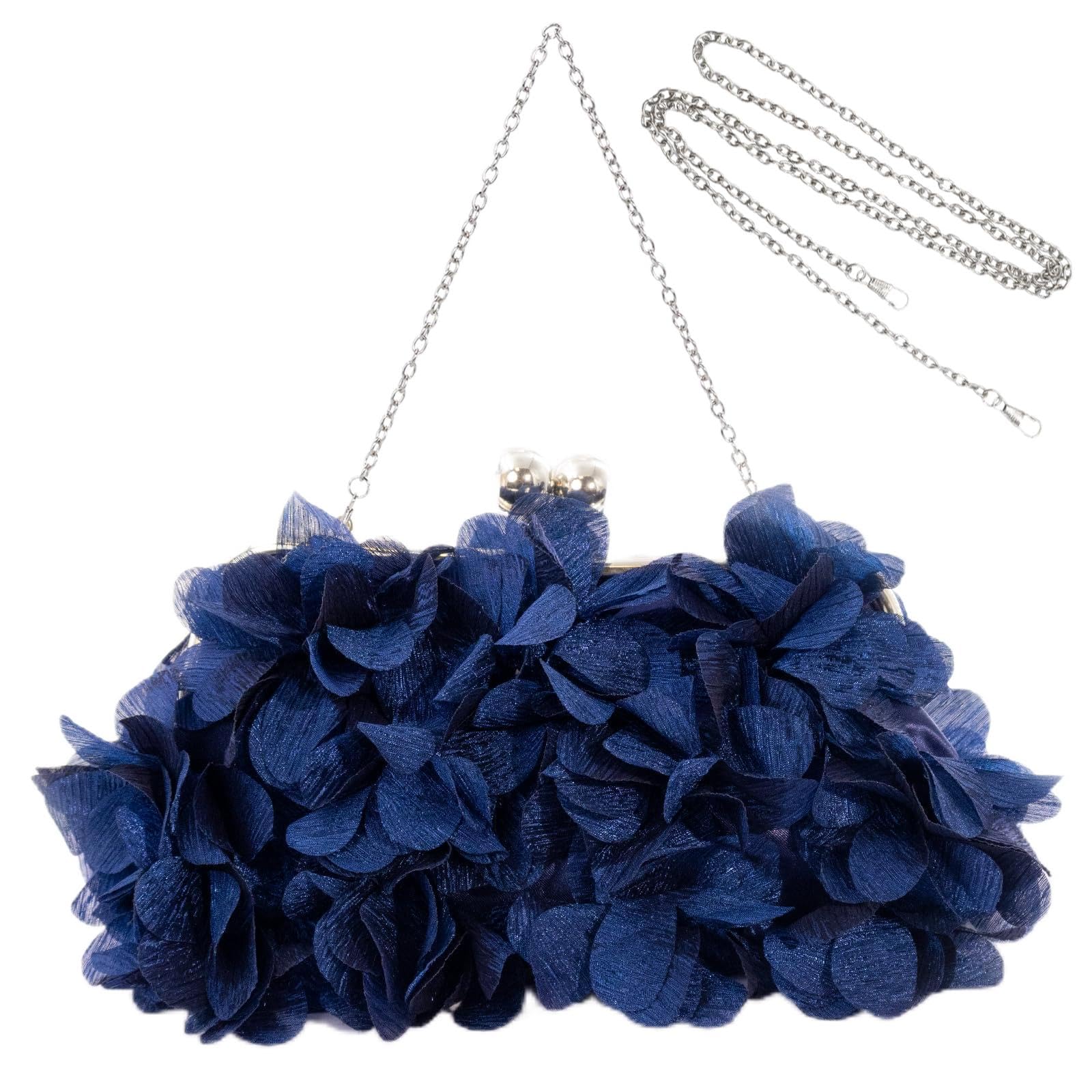 Women Elegant Evening Purse, Small Floral Clutch Bag with Detachable Chain for Wedding, Party, Prom