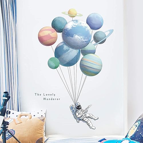 QRDYL Sticker Wall Stickers Astronaut Planet Space DIY Vinyl Removable Large Wall Decals Art Decorations Decor for Kids Boys Bedroom Living Room